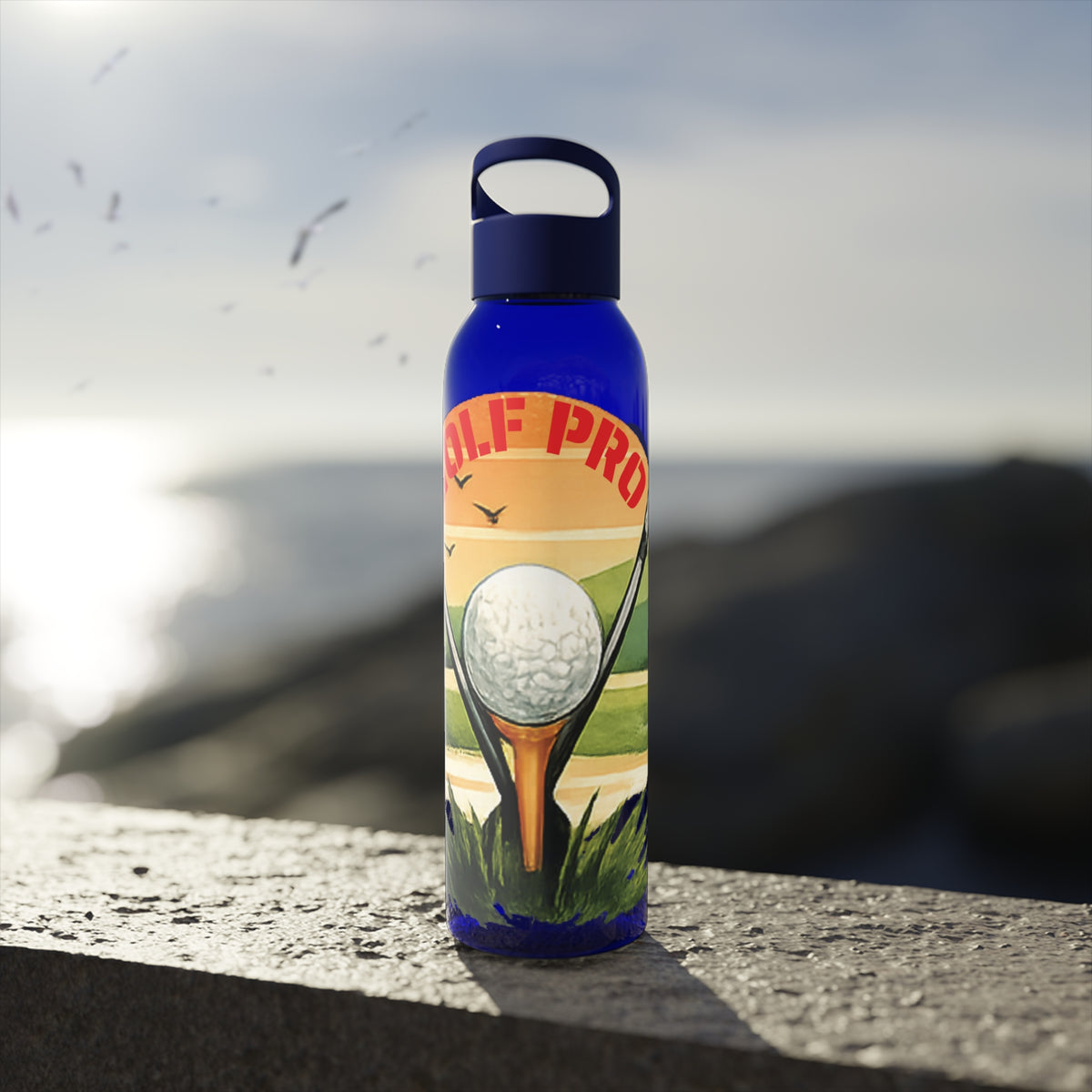 Gourde Golf Pro — Design rétro « Sunset » avec balle et tee de golf