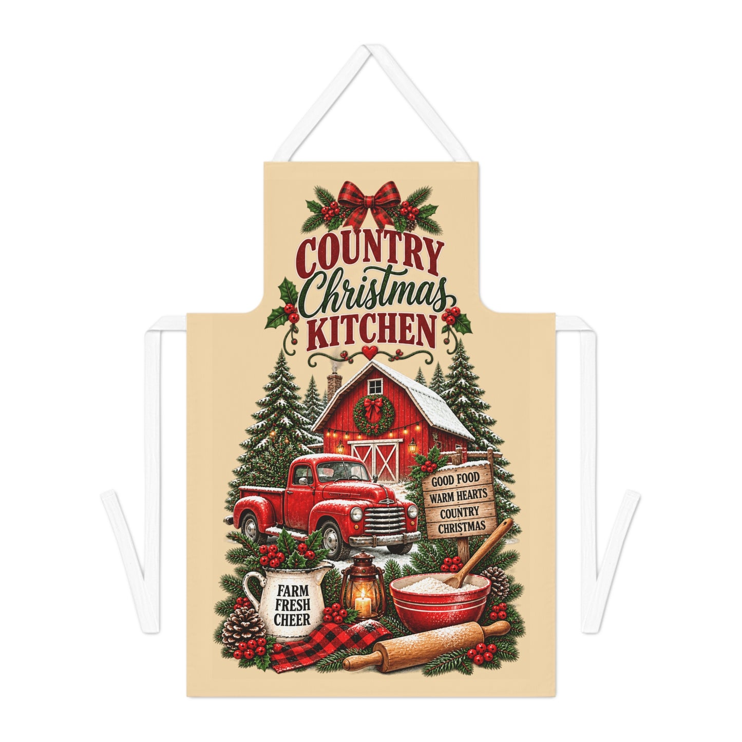 Country Christmas Kitchen Apron – Rustic Farmhouse Christmas Apron