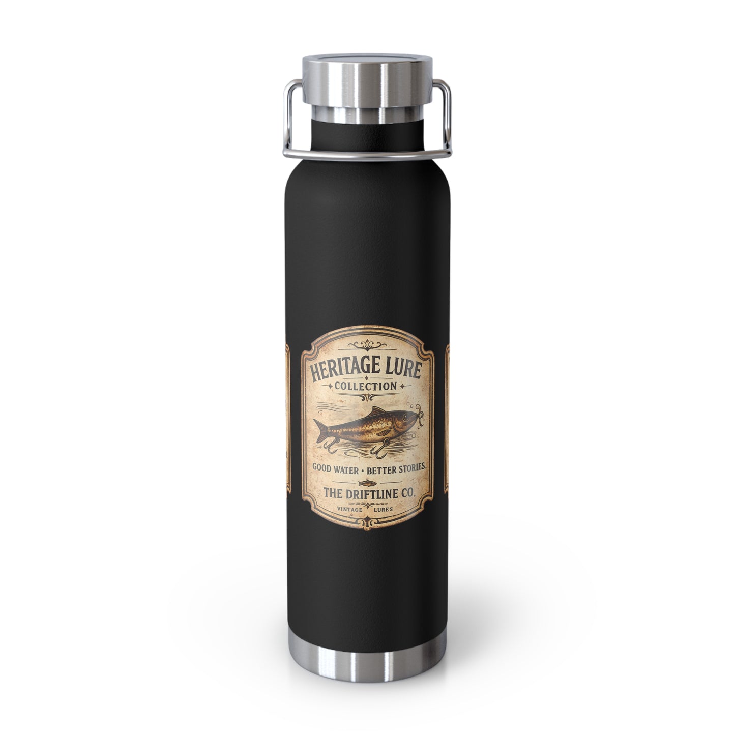 Heritage Lure Collection Black Insulated Flask | Premium Fishing Water Bottle | The Driftline Company