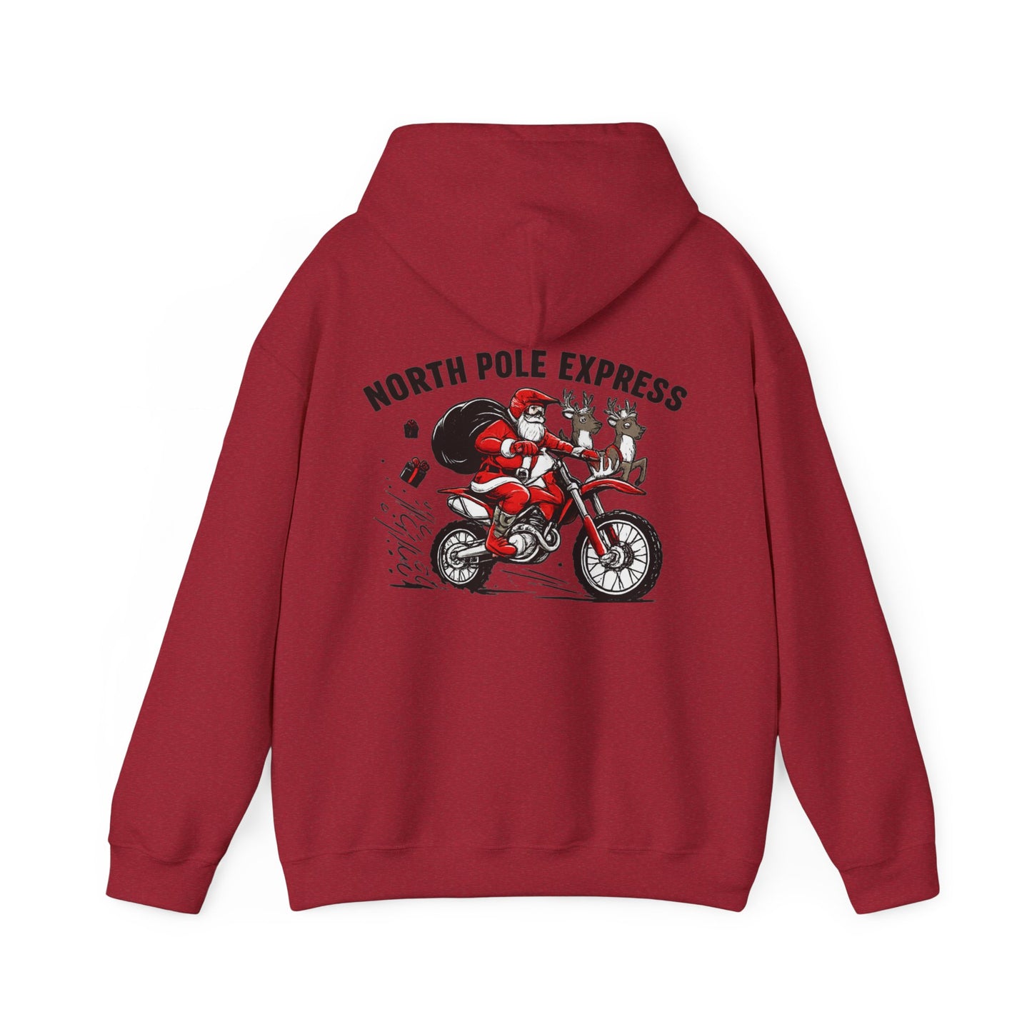 North Pole Express Motocross Christmas Hoodie   Santa Dirt Bike