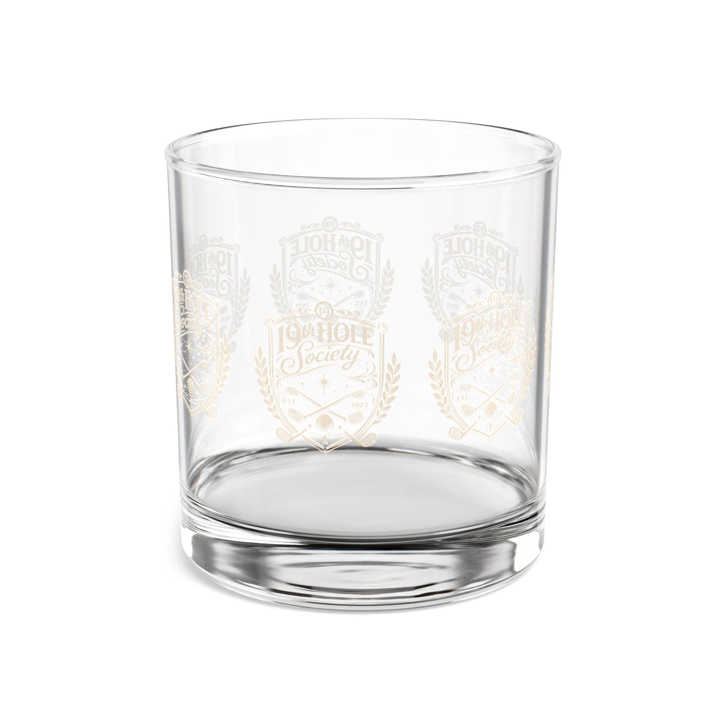 19th Hole Society Golf Glass Tumbler | Premium Clubhouse Drinkware | Cream Crest Design