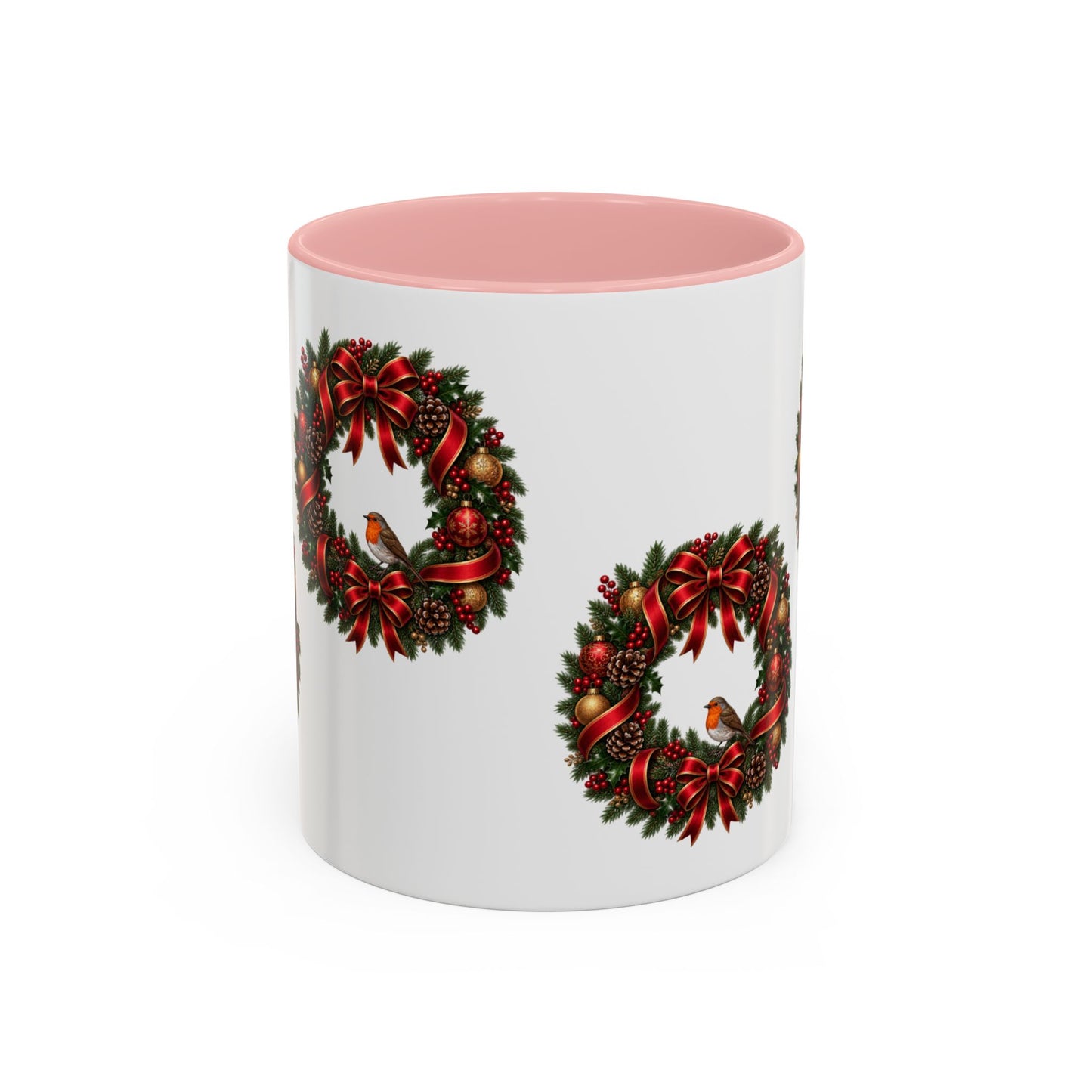 Christmas Wreath & Robin Accent Mug – Festive Christmas Mug