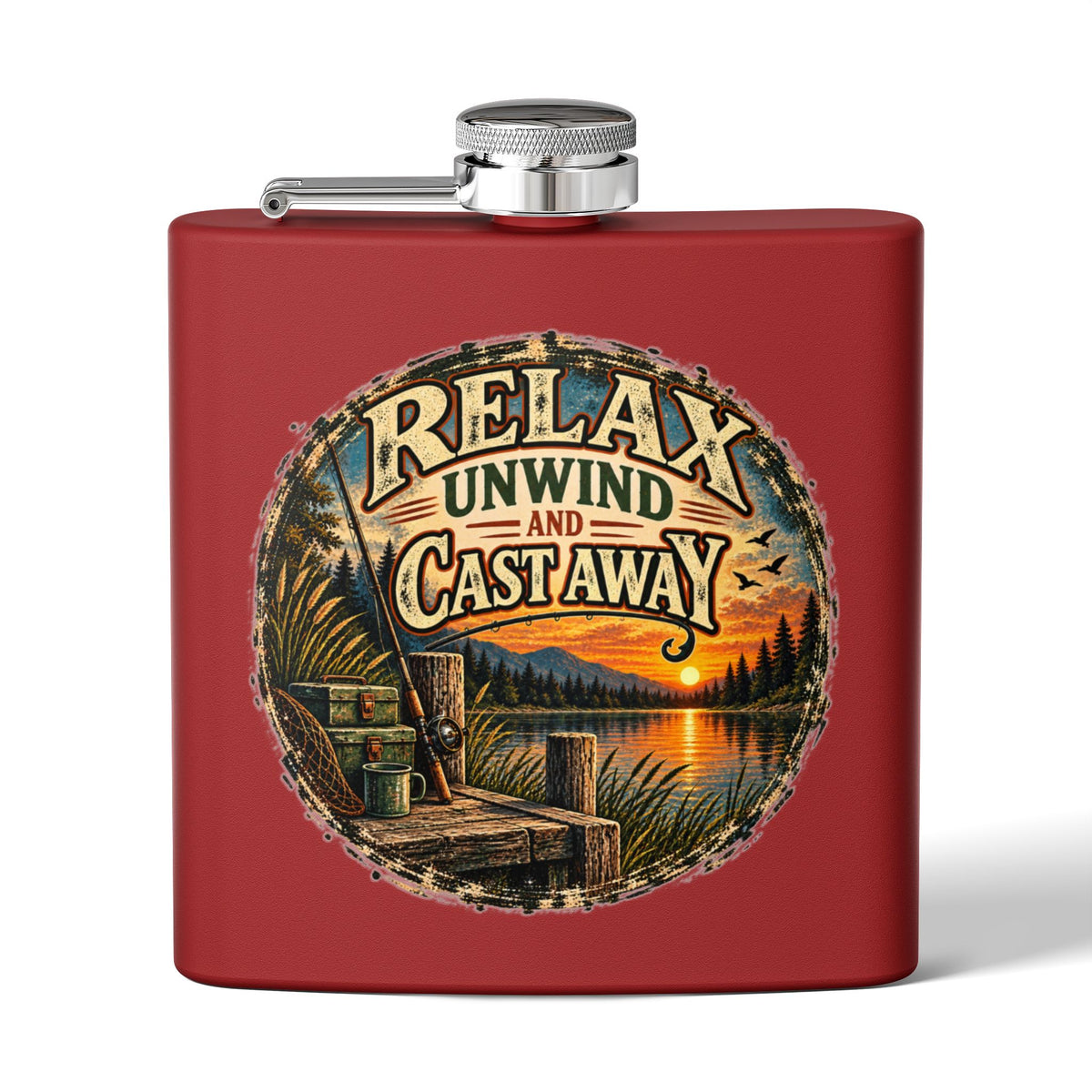 Relax, Unwind & Cast Away Hip Flask – Vintage Fishing Flask