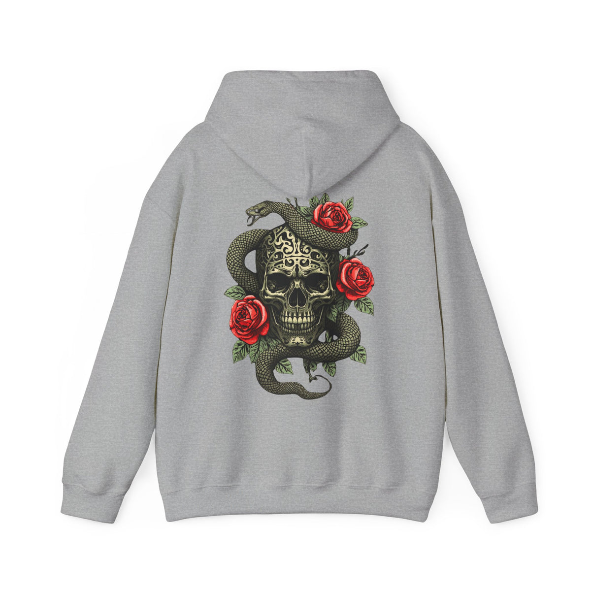 Kapuzenpullover Eiserner Schädel mit Schlange und Rosen | Rückendruck