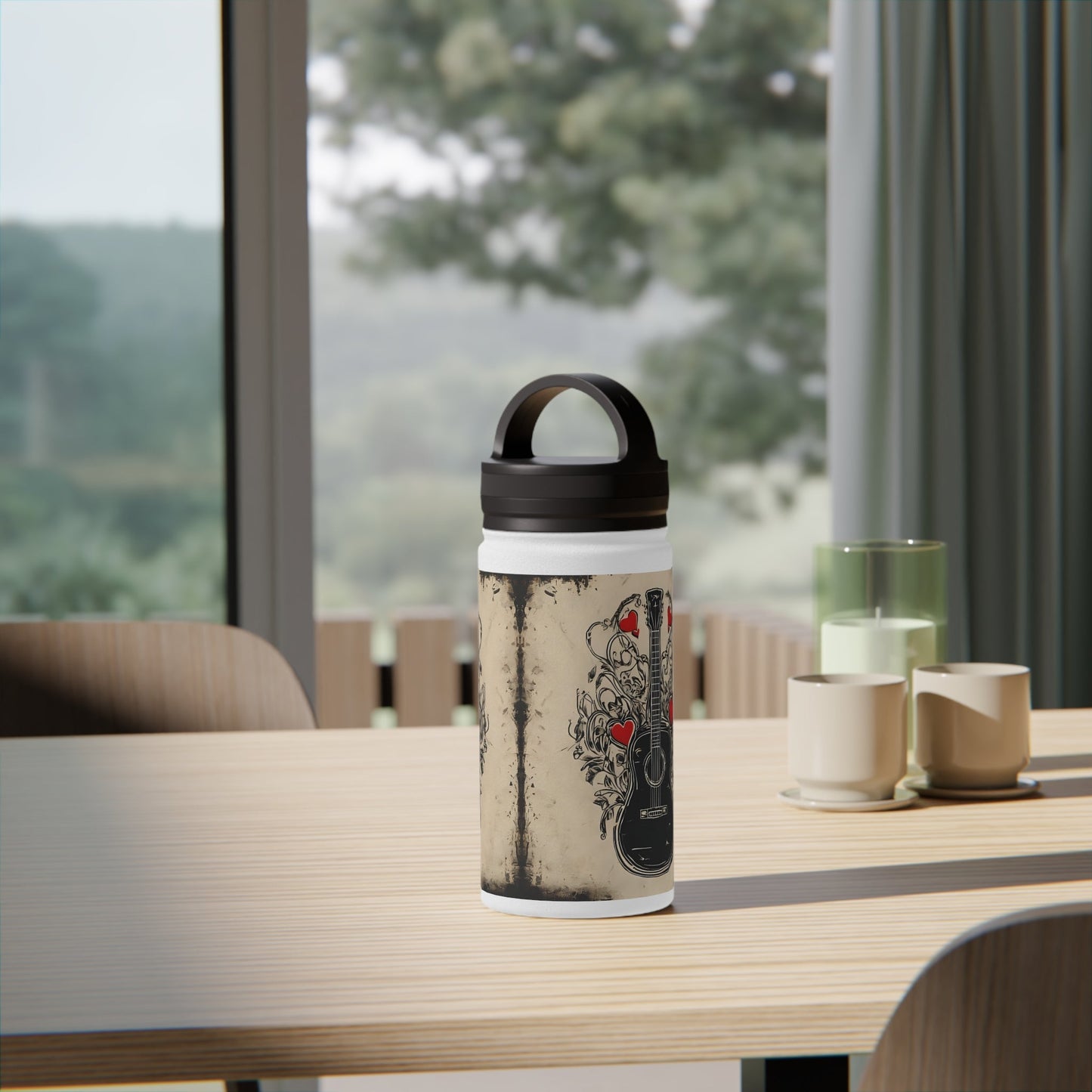 Aluminium Water Bottle - Steel Guitars and Heart Strings Design - SJM Print Store