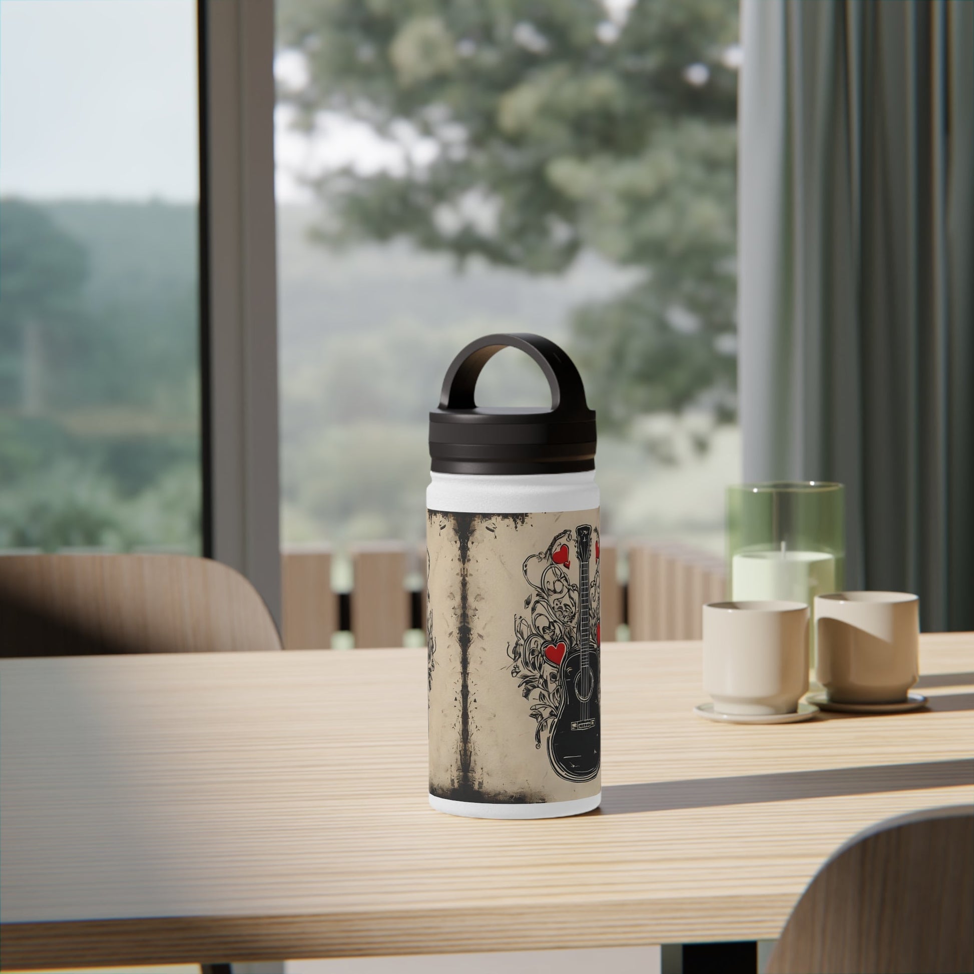 Aluminium Water Bottle - Steel Guitars and Heart Strings Design - SJM Print Store