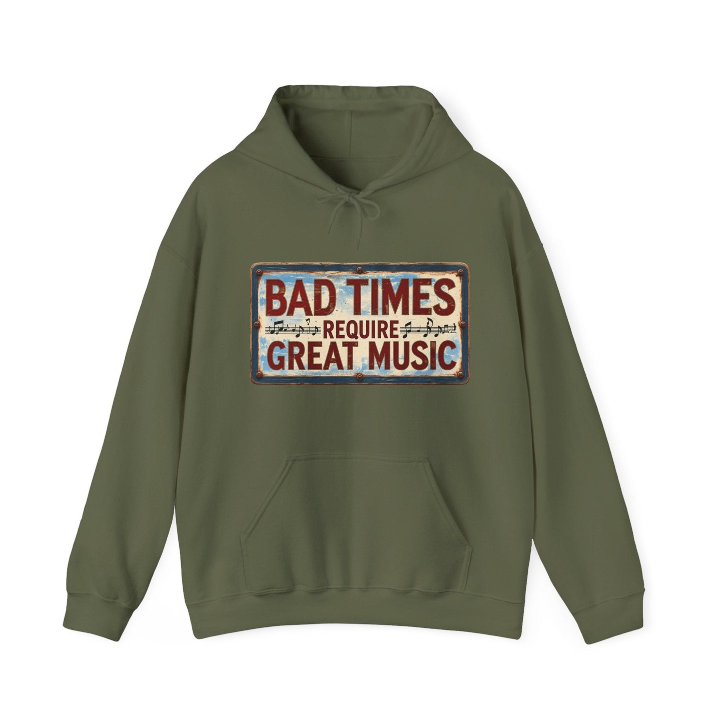 Bad Times Require Great Music Hoodie | Vintage Music Lover Hoodie | Unisex Graphic Pullover | Concert & Festival Gift - SJM Print Store