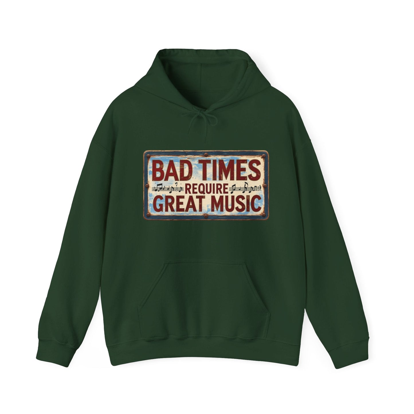 Bad Times Require Great Music Hoodie | Vintage Music Lover Hoodie | Unisex Graphic Pullover | Concert & Festival Gift - SJM Print Store