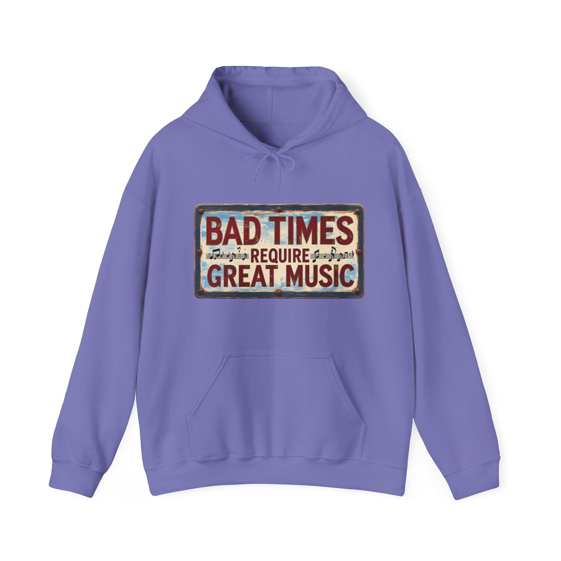 Bad Times Require Great Music Hoodie | Vintage Music Lover Hoodie | Unisex Graphic Pullover | Concert & Festival Gift - SJM Print Store
