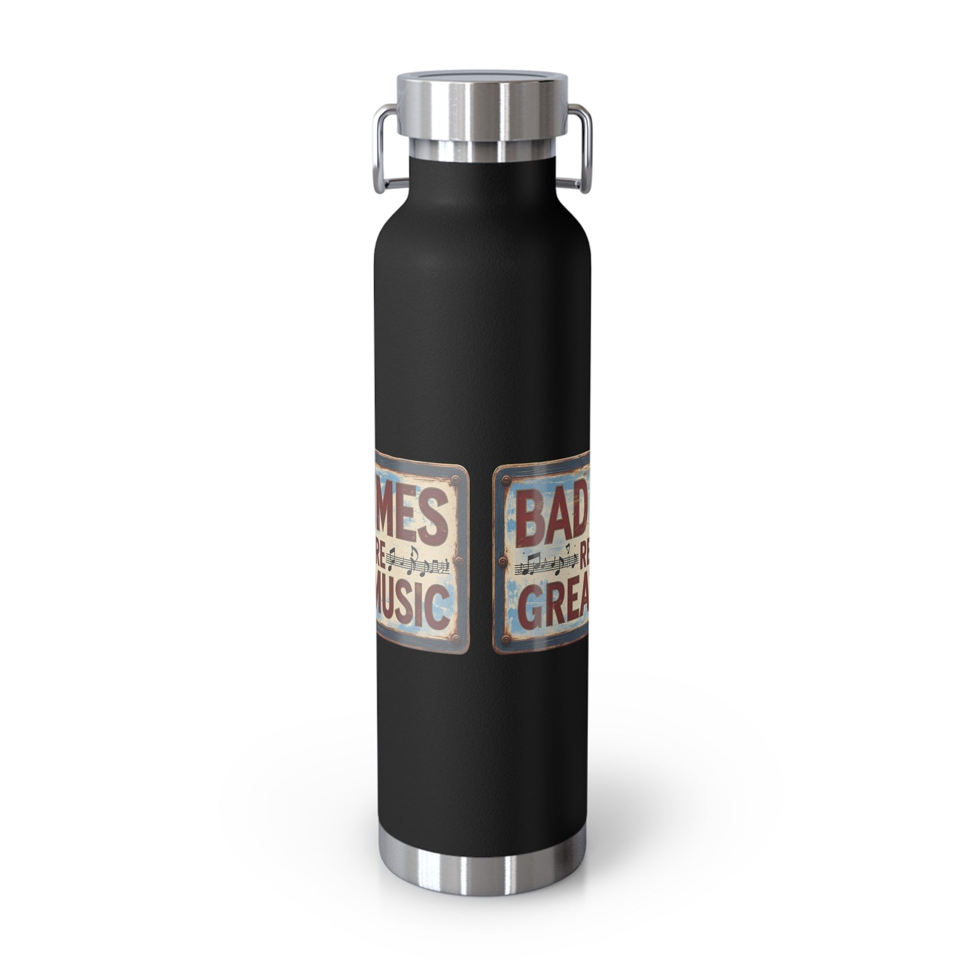 Bad Times Require Great Music Insulated Water Bottle | Stainless Steel Travel Flask | Vintage Music Lover Bottle | Double Wall Vacuum Flask - SJM Print Store