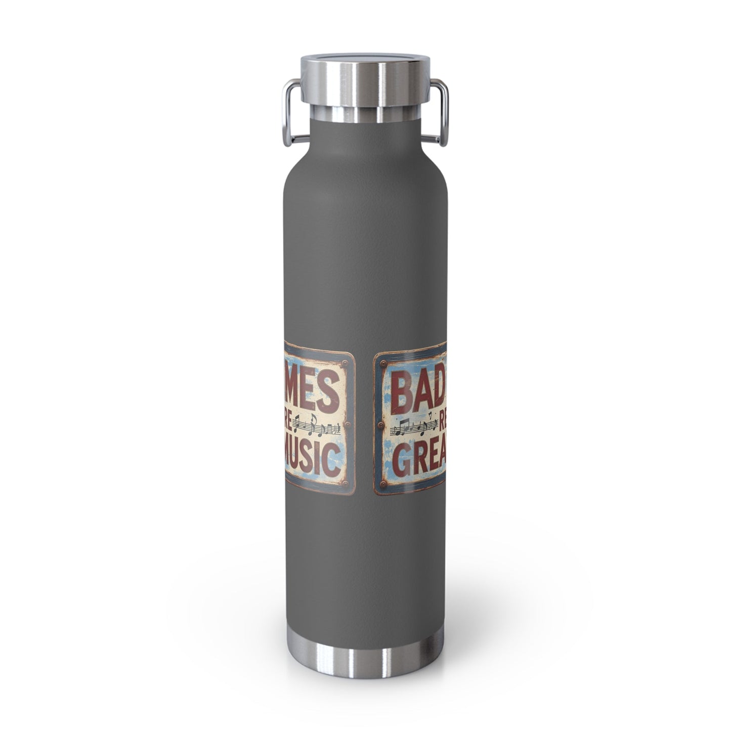 Bad Times Require Great Music Insulated Water Bottle | Stainless Steel Travel Flask | Vintage Music Lover Bottle | Double Wall Vacuum Flask - SJM Print Store
