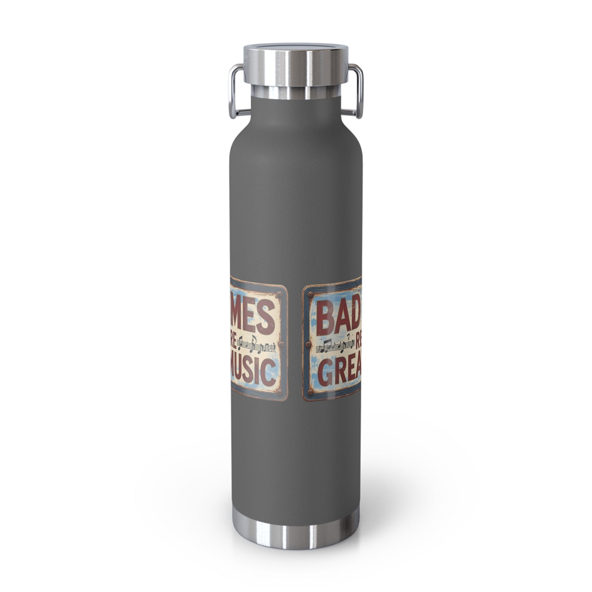 Bad Times Require Great Music Insulated Water Bottle | Stainless Steel Travel Flask | Vintage Music Lover Bottle | Double Wall Vacuum Flask - SJM Print Store