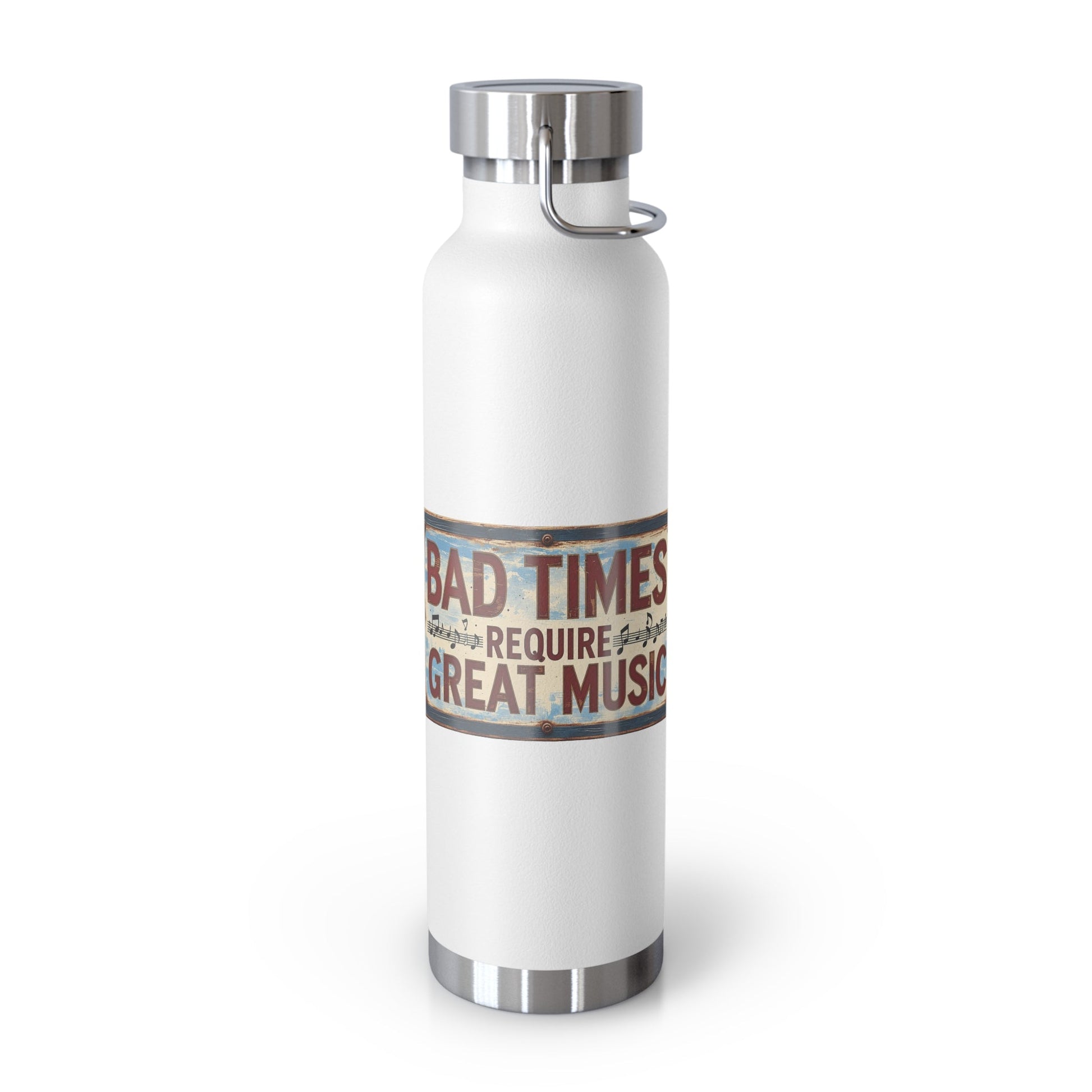 Bad Times Require Great Music Insulated Water Bottle | Stainless Steel Travel Flask | Vintage Music Lover Bottle | Double Wall Vacuum Flask - SJM Print Store