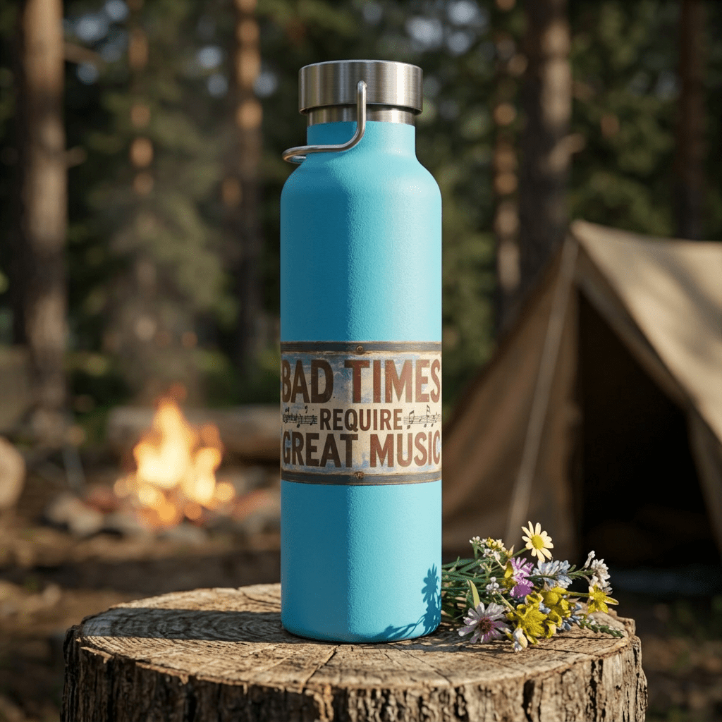 Bad Times Require Great Music Insulated Water Bottle | Stainless Steel Travel Flask | Vintage Music Lover Bottle | Double Wall Vacuum Flask - SJM Print Store