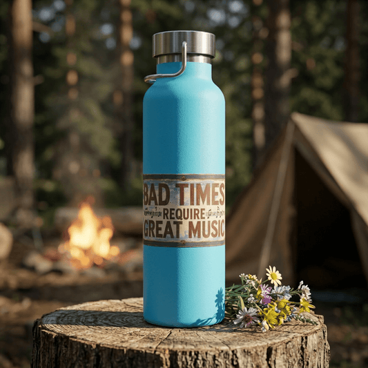 Bad Times Require Great Music Insulated Water Bottle | Stainless Steel Travel Flask | Vintage Music Lover Bottle | Double Wall Vacuum Flask - SJM Print Store