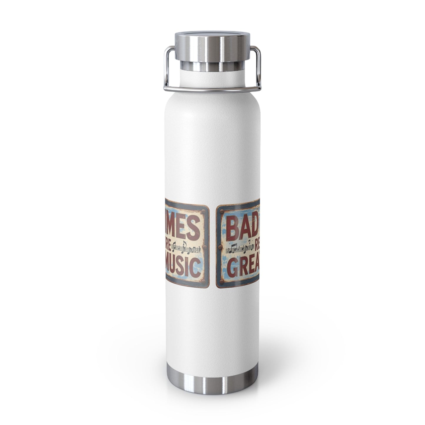 Bad Times Require Great Music Insulated Water Bottle | Stainless Steel Travel Flask | Vintage Music Lover Bottle | Double Wall Vacuum Flask - SJM Print Store