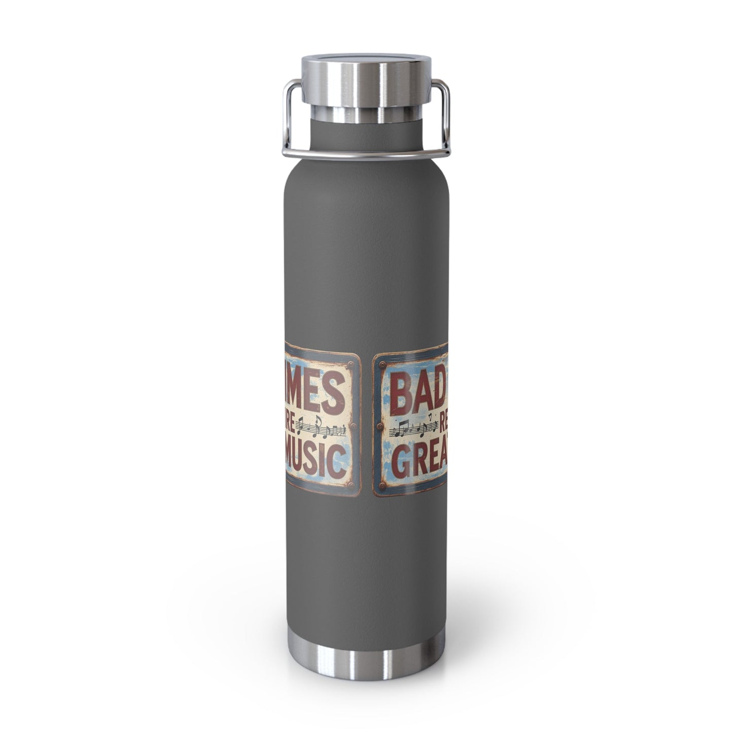 Bad Times Require Great Music Insulated Water Bottle | Stainless Steel Travel Flask | Vintage Music Lover Bottle | Double Wall Vacuum Flask - SJM Print Store