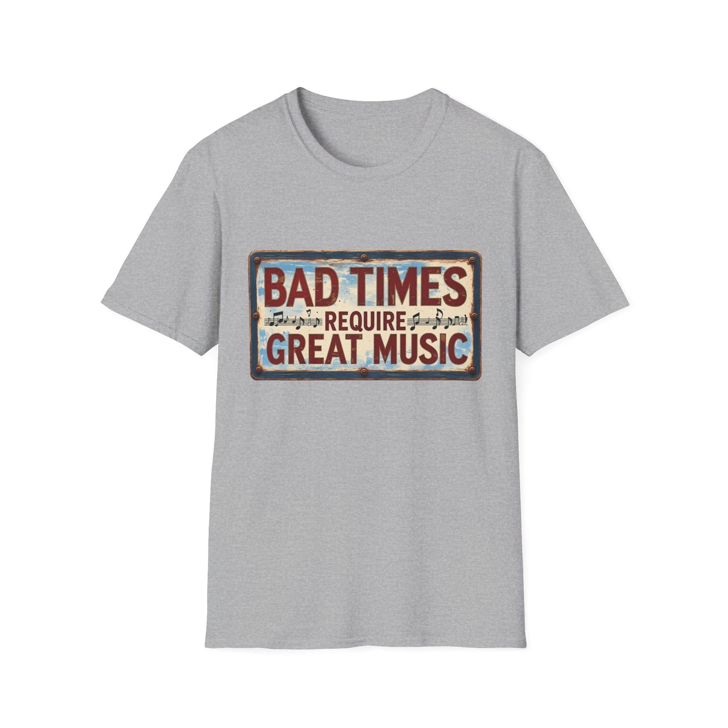 Bad Times Require Great Music T-Shirt | Vintage Music Lover Tee | Retro Graphic Unisex Shirt | Concert & Festival Gift - SJM Print Store