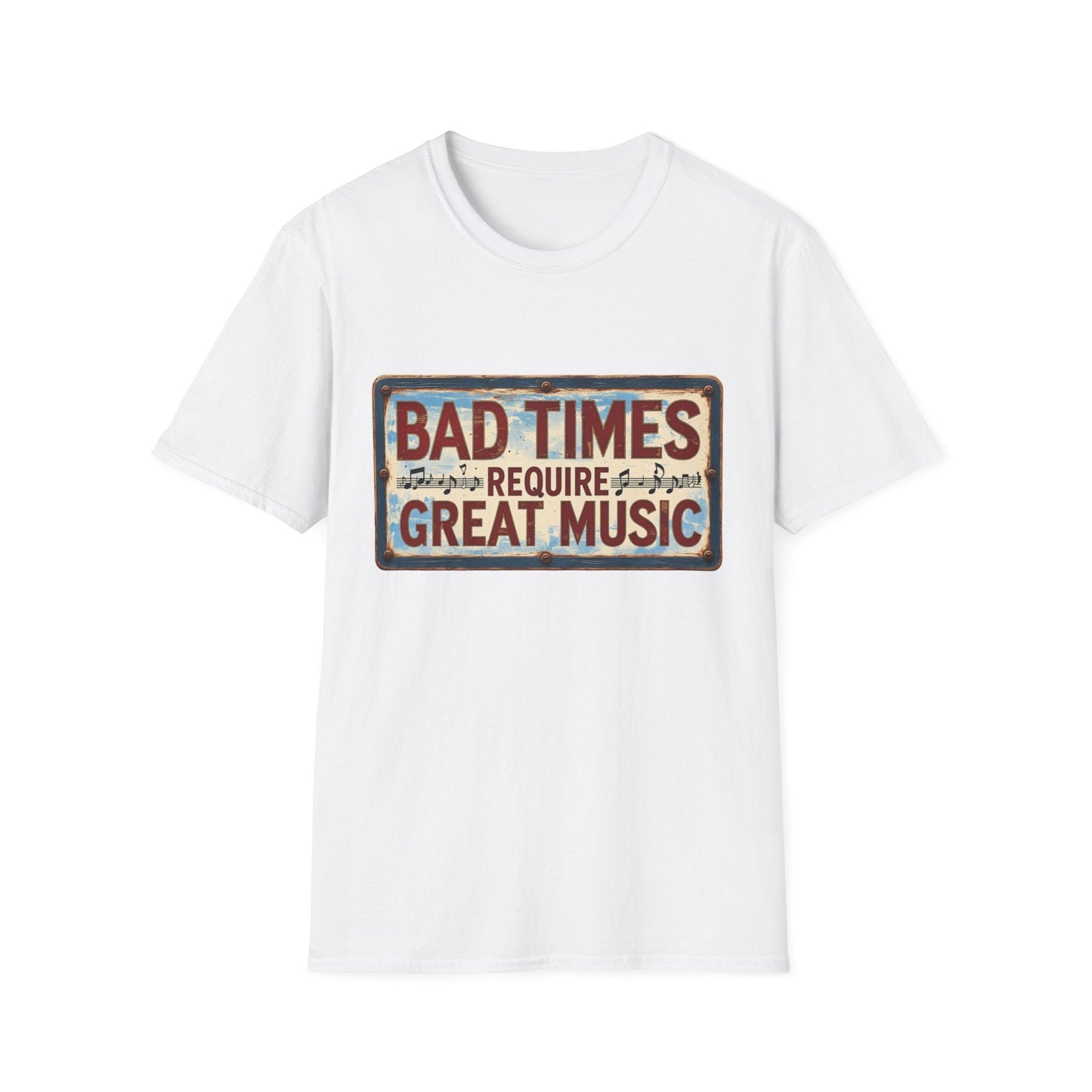 Bad Times Require Great Music T-Shirt | Vintage Music Lover Tee | Retro Graphic Unisex Shirt | Concert & Festival Gift - SJM Print Store