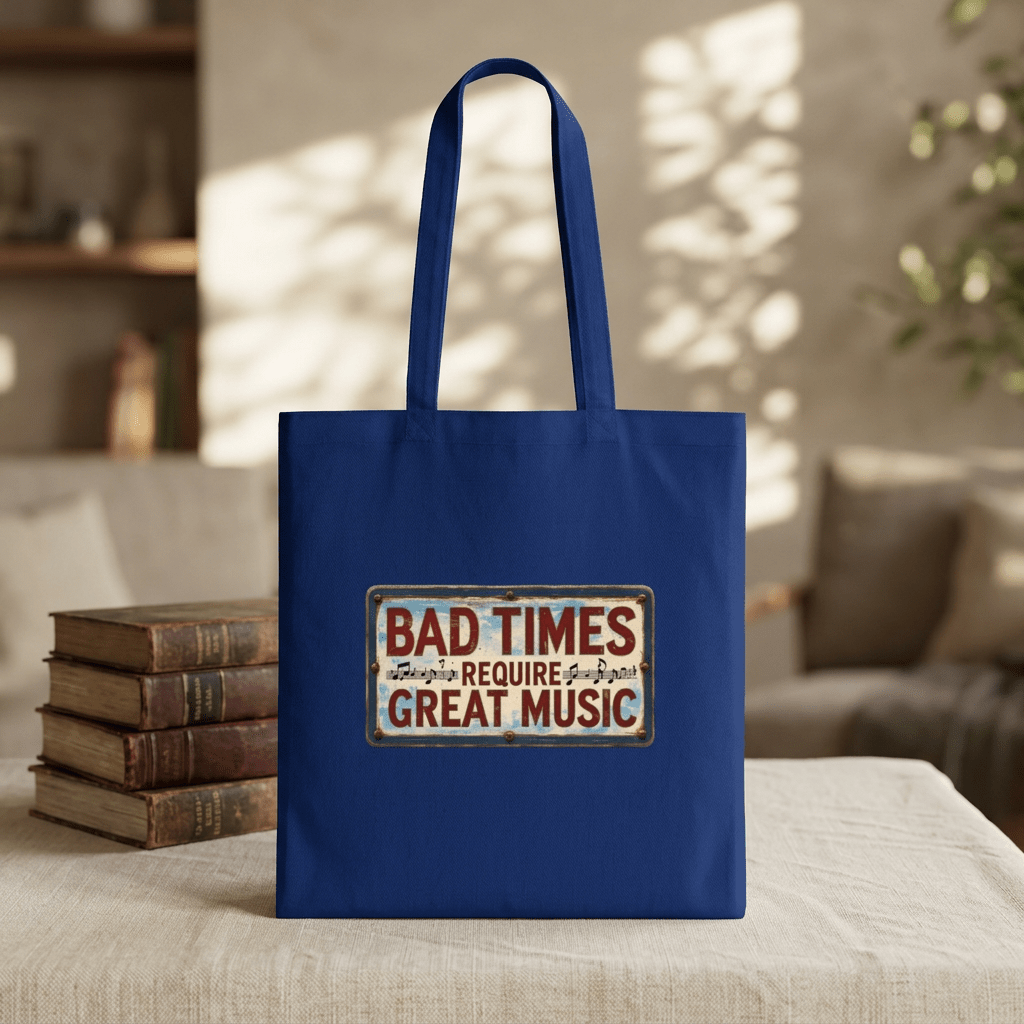 Bad Times Require Great Music Tote Bag | Vintage Music Lover Cotton Shopper | Reusable Double-Sided Shopping Bag | Festival Gift - SJM Print Store