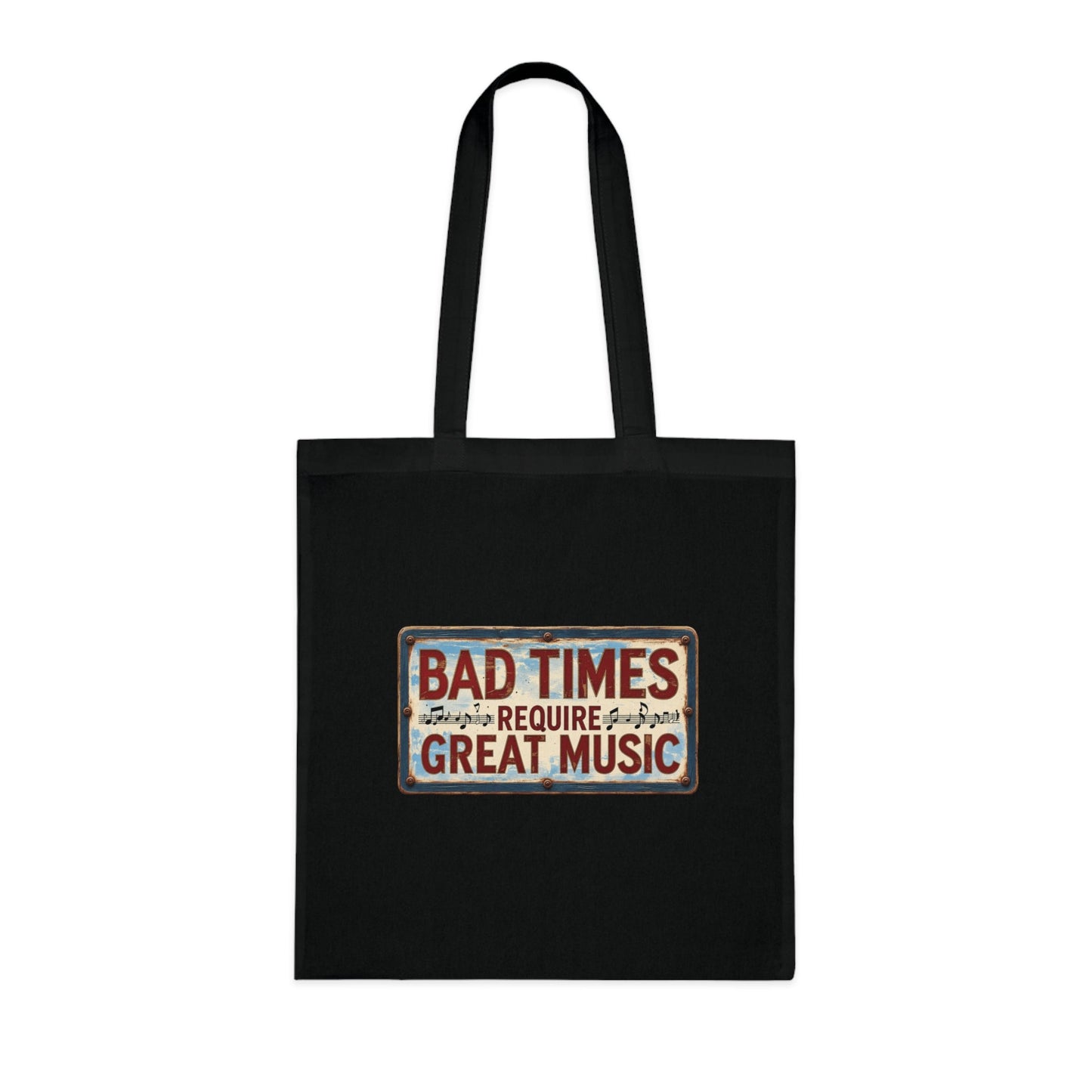 Bad Times Require Great Music Tote Bag | Vintage Music Lover Cotton Shopper | Reusable Double-Sided Shopping Bag | Festival Gift - SJM Print Store