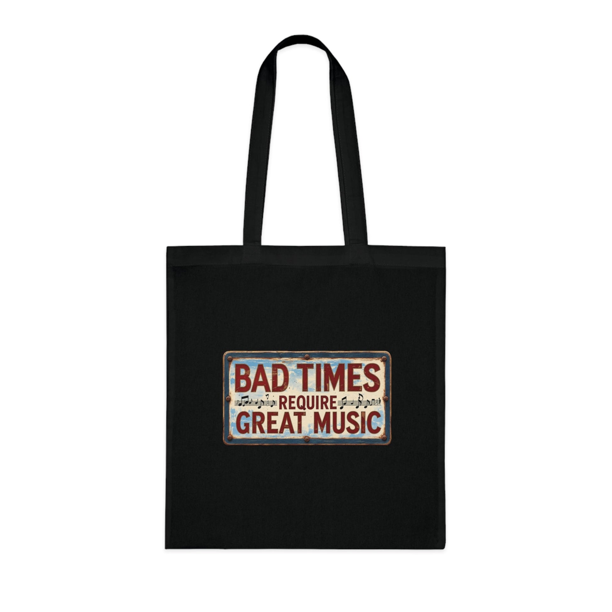 Bad Times Require Great Music Tote Bag | Vintage Music Lover Cotton Shopper | Reusable Double-Sided Shopping Bag | Festival Gift - SJM Print Store