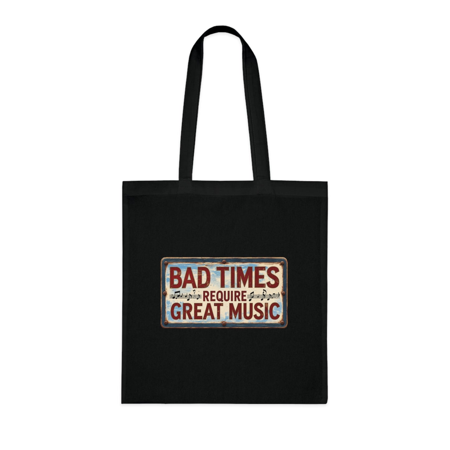 Bad Times Require Great Music Tote Bag | Vintage Music Lover Cotton Shopper | Reusable Double-Sided Shopping Bag | Festival Gift - SJM Print Store