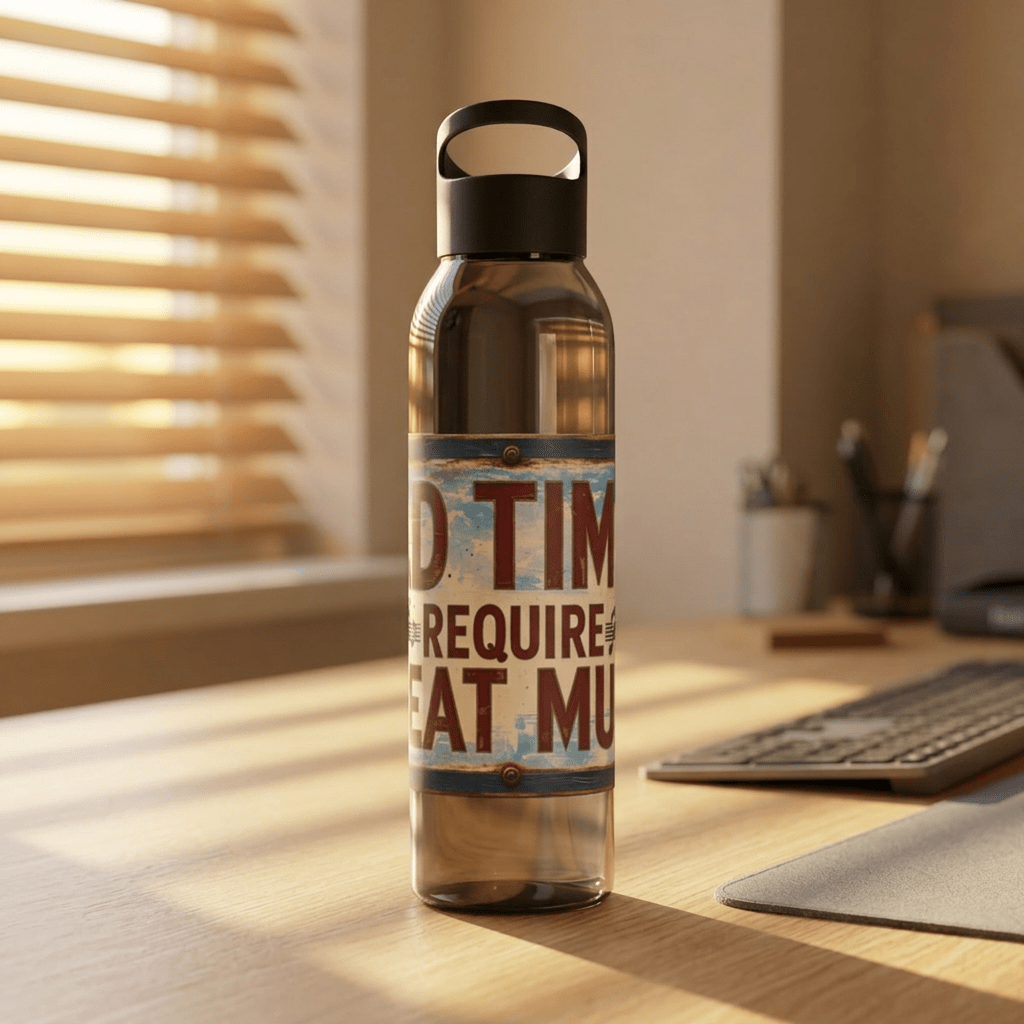 Bad Times Require Great Music Water Bottle | Reusable Sports Bottle | Vintage Music Lover Drink Bottle | Wrap Around Graphic Bottle - SJM Print Store