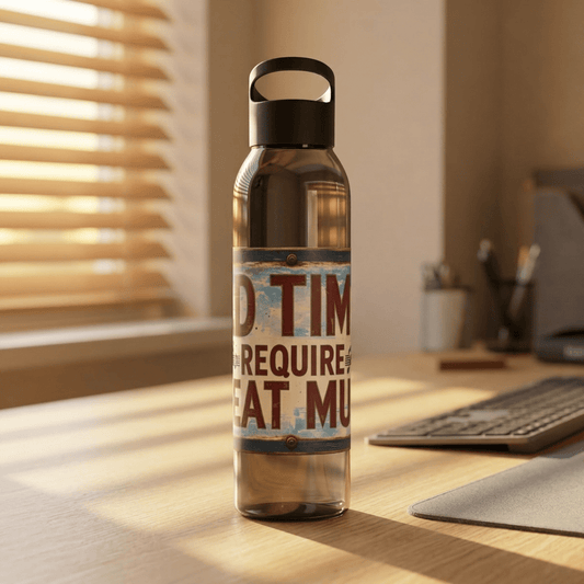 Bad Times Require Great Music Water Bottle | Reusable Sports Bottle | Vintage Music Lover Drink Bottle | Wrap Around Graphic Bottle - SJM Print Store