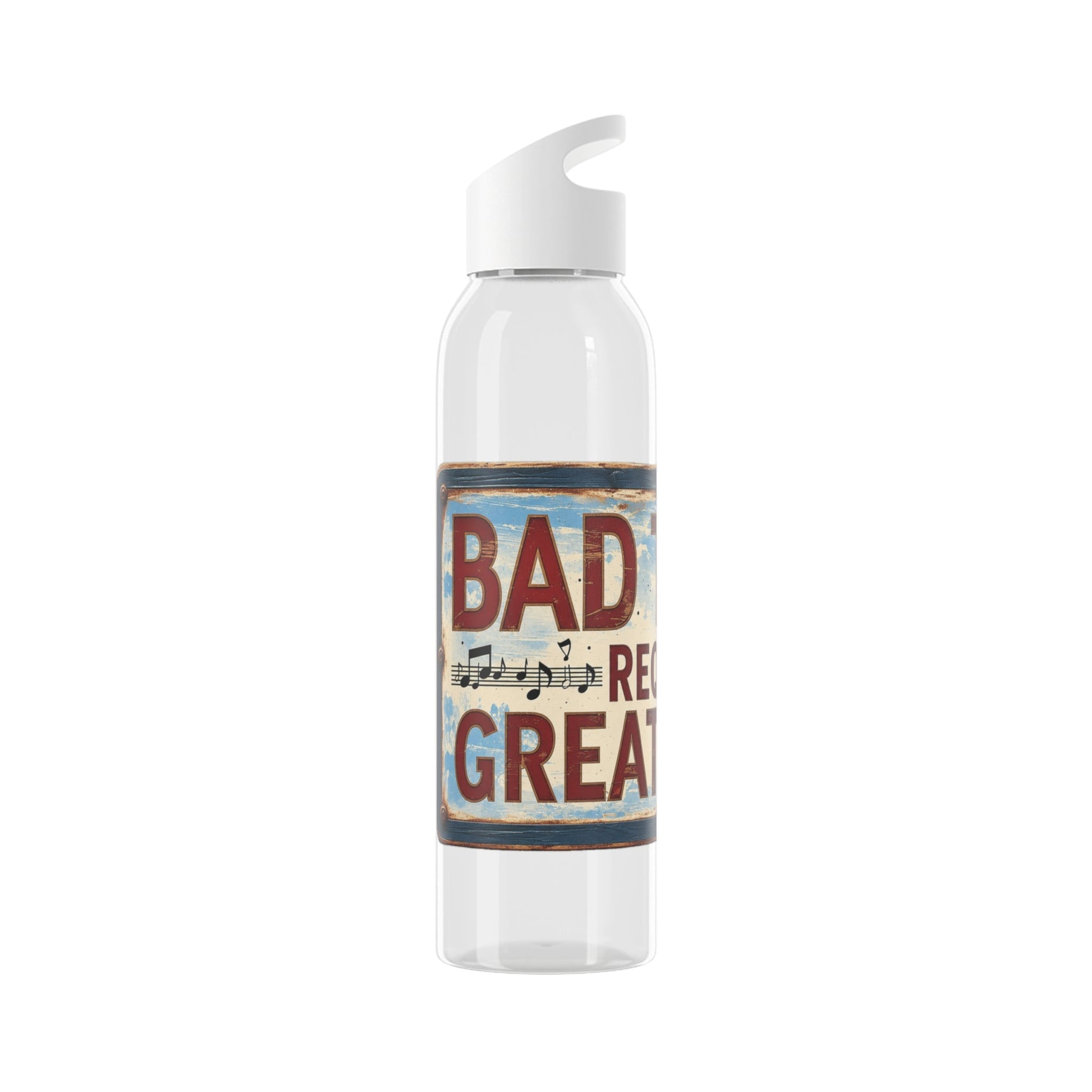 Bad Times Require Great Music Water Bottle | Reusable Sports Bottle | Vintage Music Lover Drink Bottle | Wrap Around Graphic Bottle - SJM Print Store