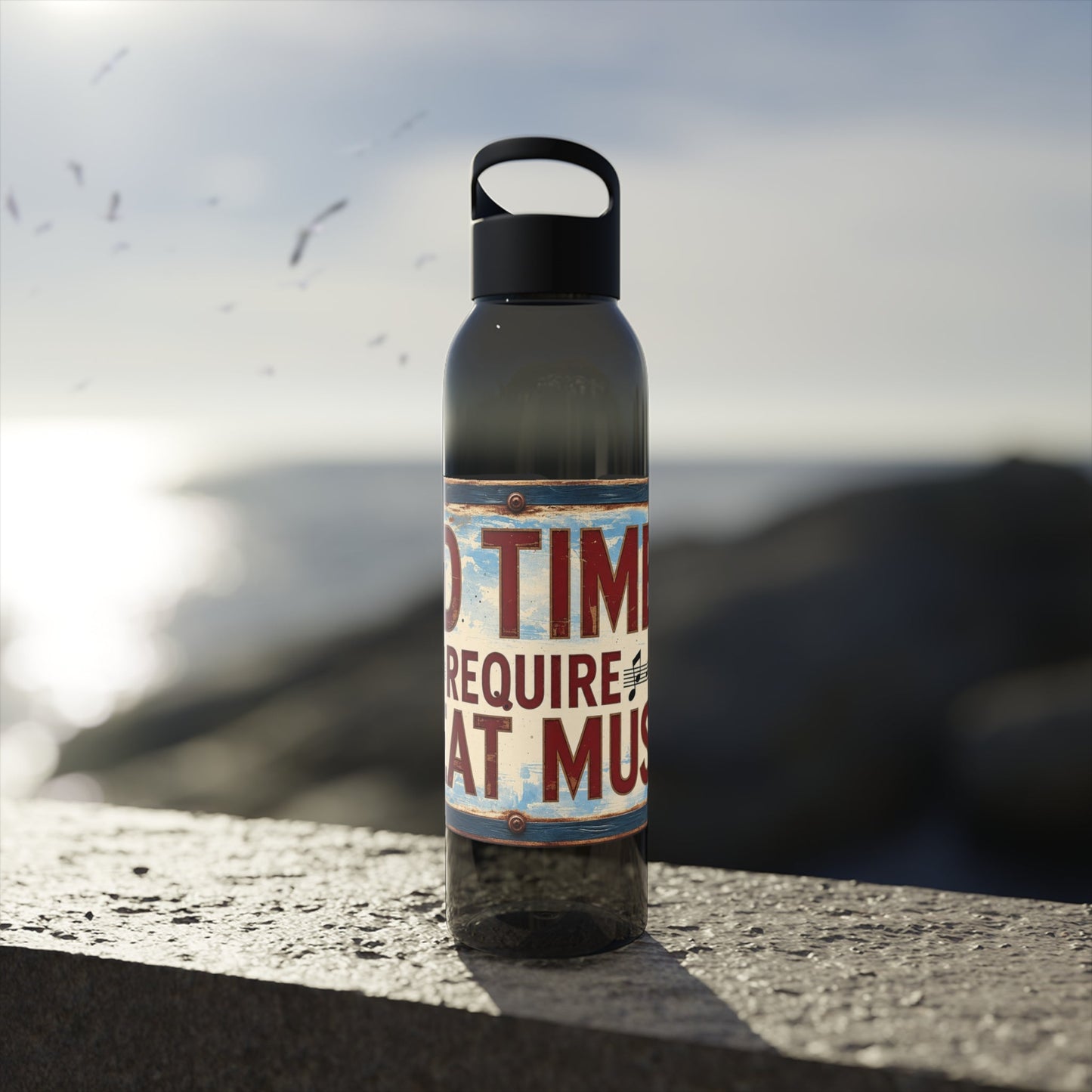 Bad Times Require Great Music Water Bottle | Reusable Sports Bottle | Vintage Music Lover Drink Bottle | Wrap Around Graphic Bottle - SJM Print Store