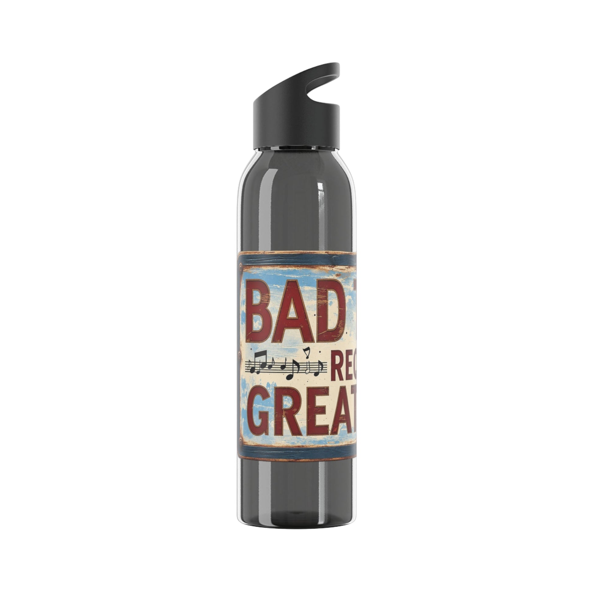 Bad Times Require Great Music Water Bottle | Reusable Sports Bottle | Vintage Music Lover Drink Bottle | Wrap Around Graphic Bottle - SJM Print Store