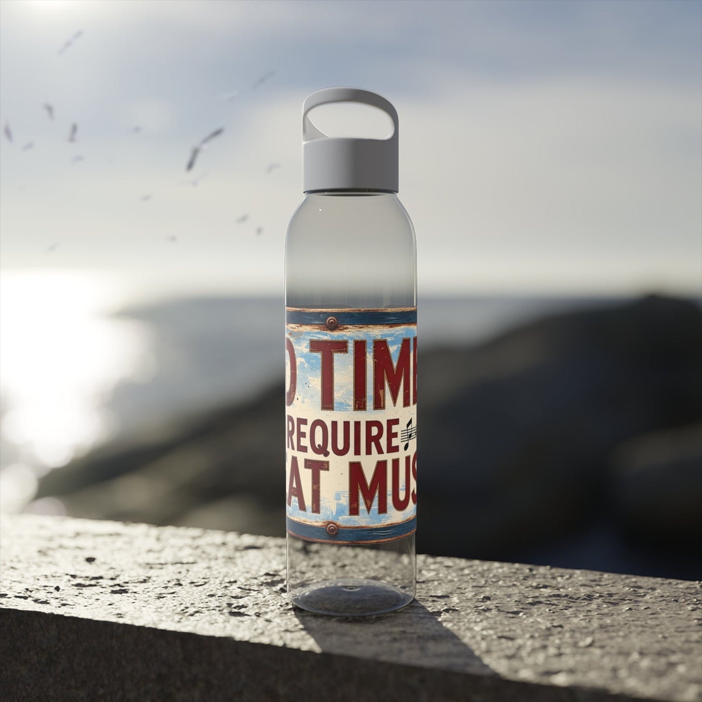 Bad Times Require Great Music Water Bottle | Reusable Sports Bottle | Vintage Music Lover Drink Bottle | Wrap Around Graphic Bottle - SJM Print Store