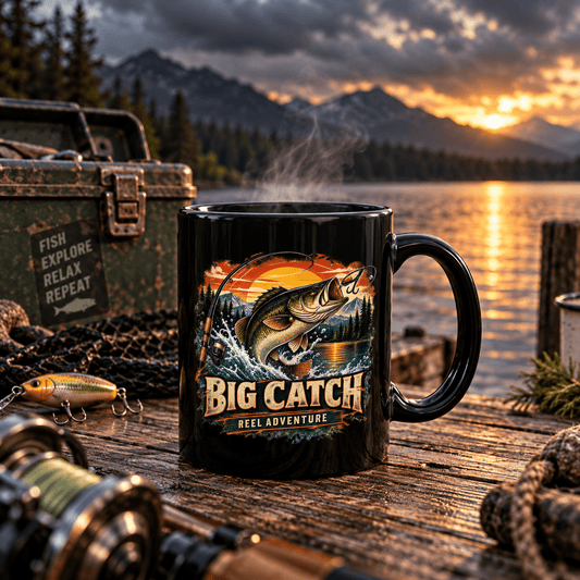 Big Catch Reel Adventure Black Fishing Mug – Vintage Angler Mug - SJM Print Store