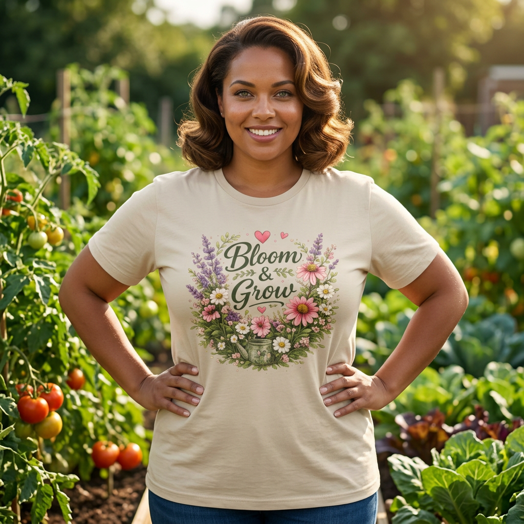 Bloom & Grow Floral Garden T-Shirt — Gardener Allotment Tee - SJM Print Store