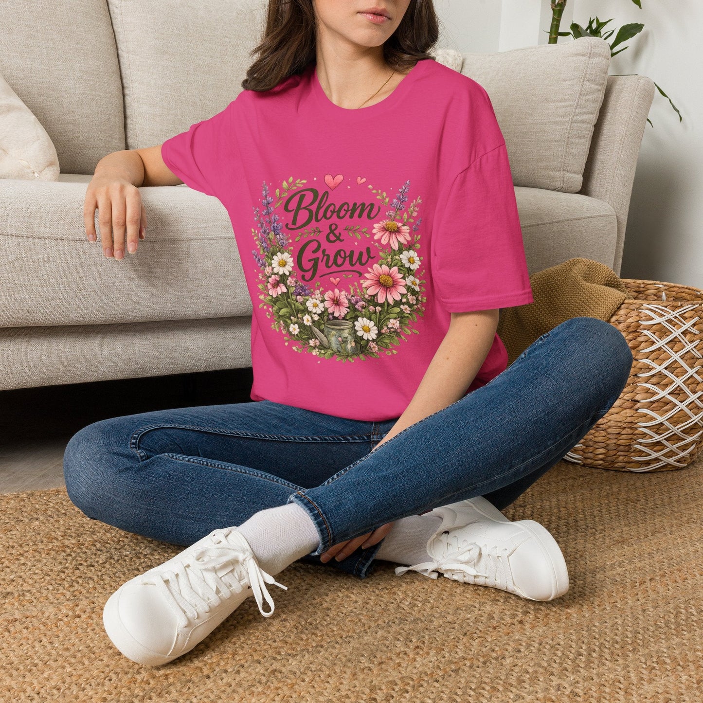 Bloom & Grow Floral Garden T-Shirt — Gardener Allotment Tee - SJM Print Store