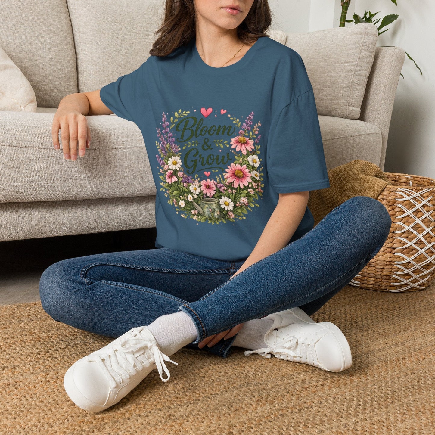 Bloom & Grow Floral Garden T-Shirt — Gardener Allotment Tee - SJM Print Store