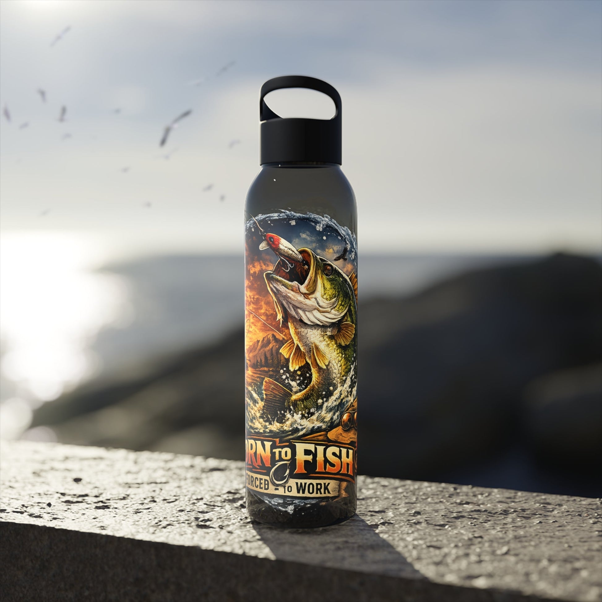 Born to Fish Forced to Work Water Bottle - SJM Print Store
