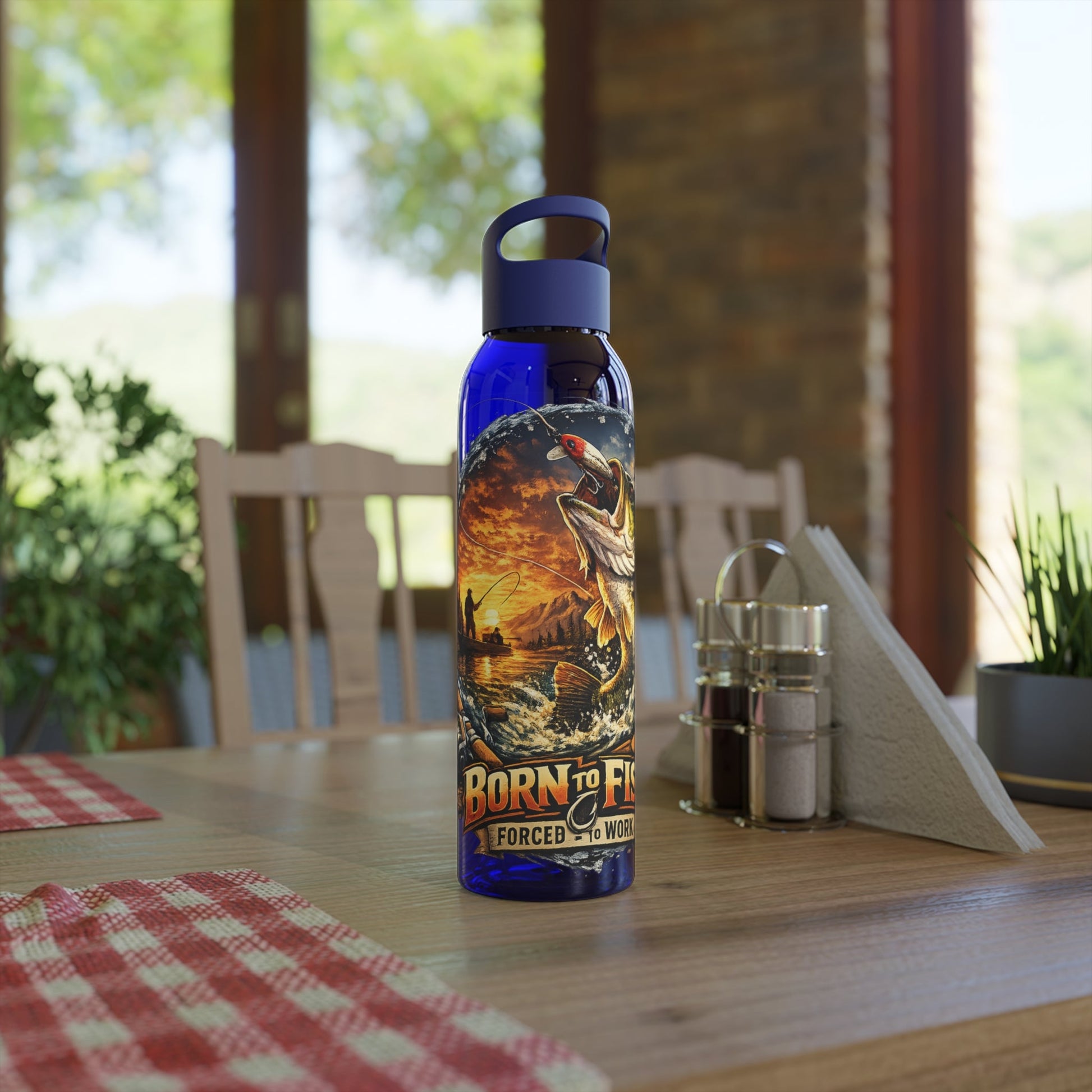 Born to Fish Forced to Work Water Bottle - SJM Print Store