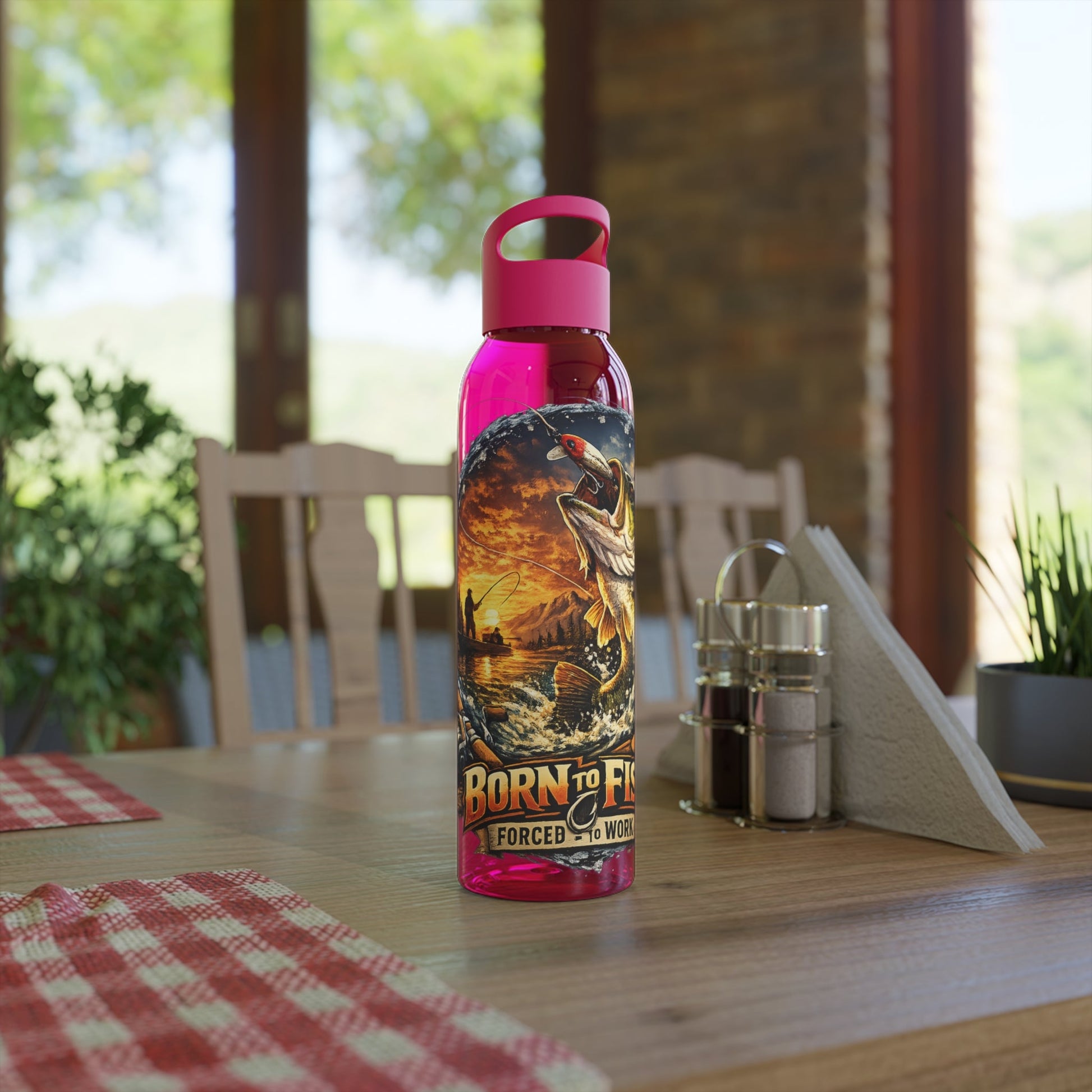Born to Fish Forced to Work Water Bottle - SJM Print Store