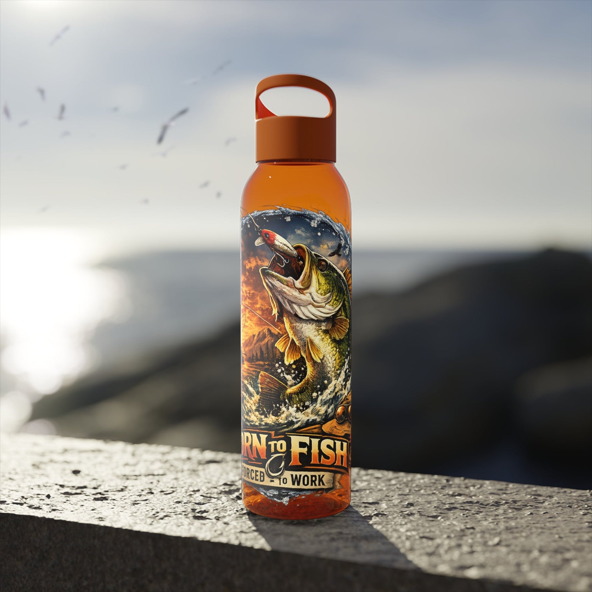Born to Fish Forced to Work Water Bottle - SJM Print Store