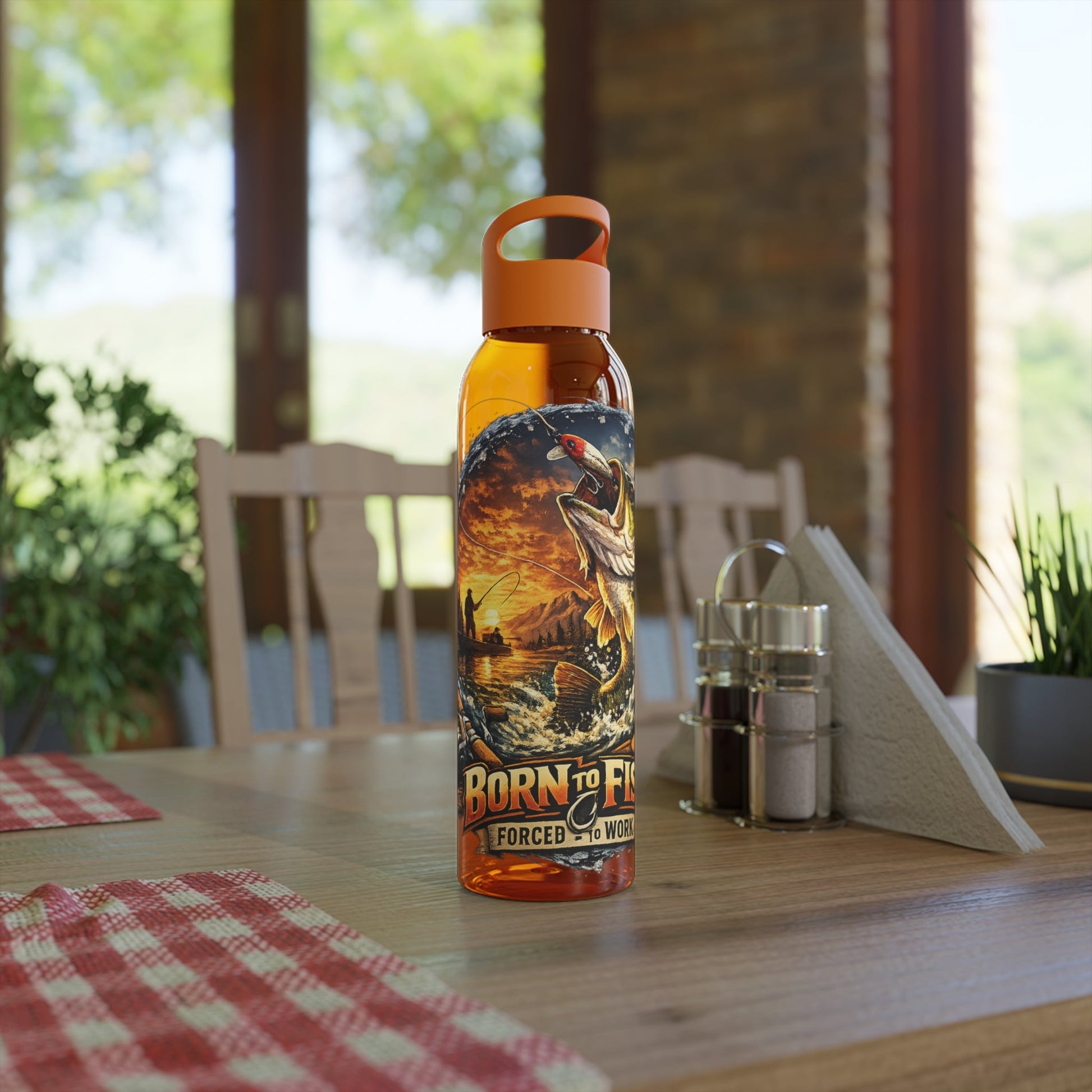 Born to Fish Forced to Work Water Bottle - SJM Print Store