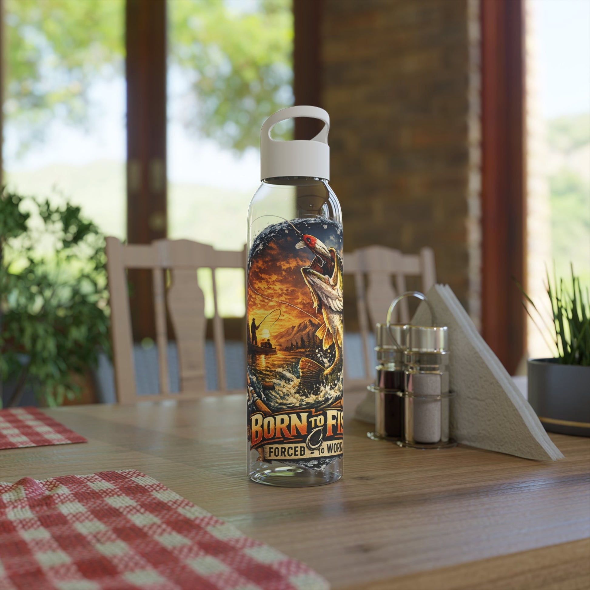 Born to Fish Forced to Work Water Bottle - SJM Print Store