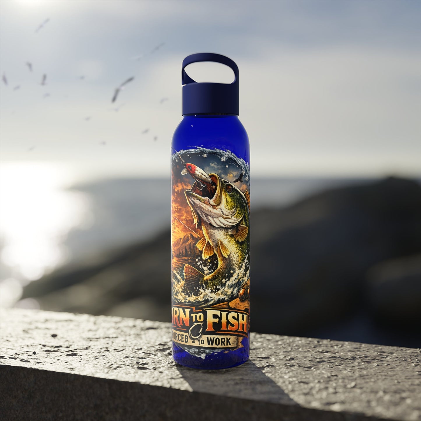Born to Fish Forced to Work Water Bottle - SJM Print Store