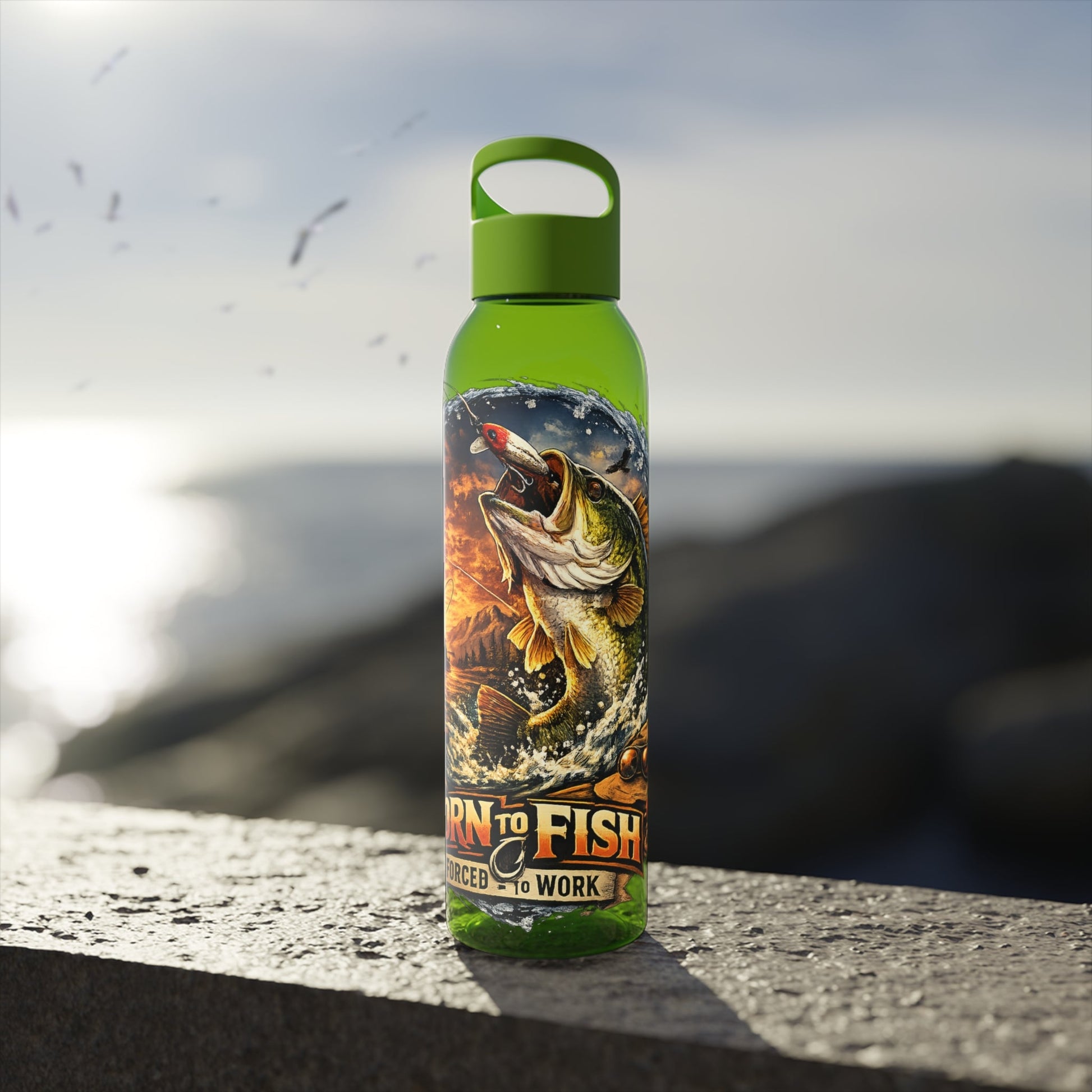 Born to Fish Forced to Work Water Bottle - SJM Print Store