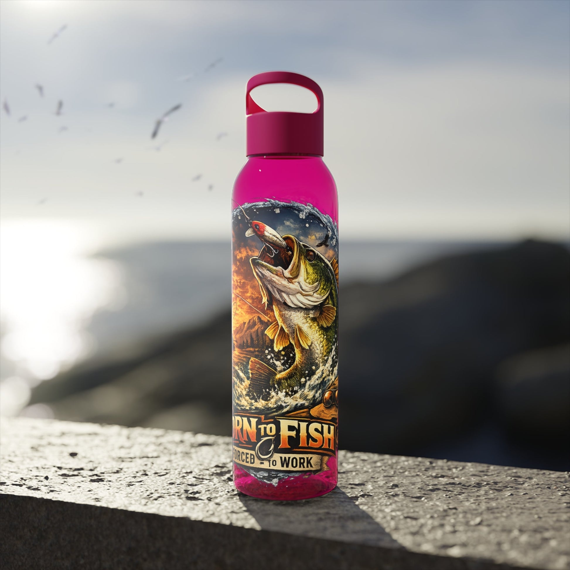 Born to Fish Forced to Work Water Bottle - SJM Print Store