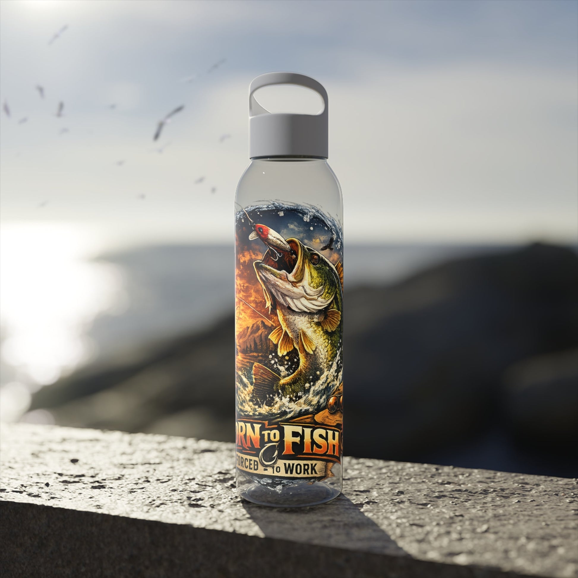 Born to Fish Forced to Work Water Bottle - SJM Print Store
