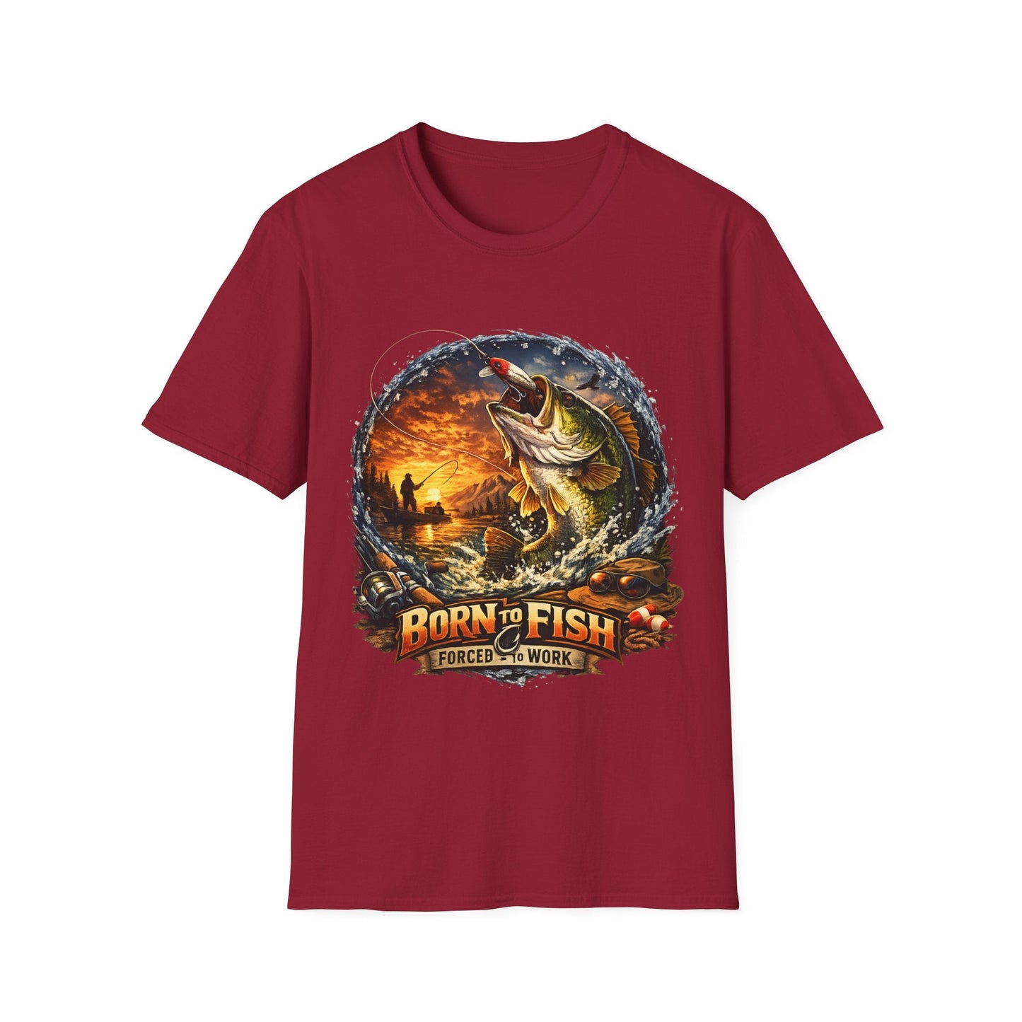 Born to Fish Tee Born to Fish, Forced to Work Slogan Fishing T-Shirt - SJM Print Store