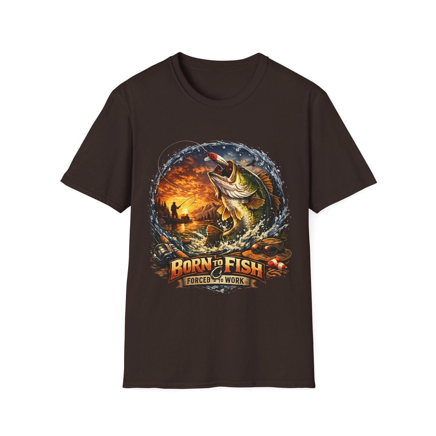 Born to Fish Tee Born to Fish, Forced to Work Slogan Fishing T-Shirt - SJM Print Store