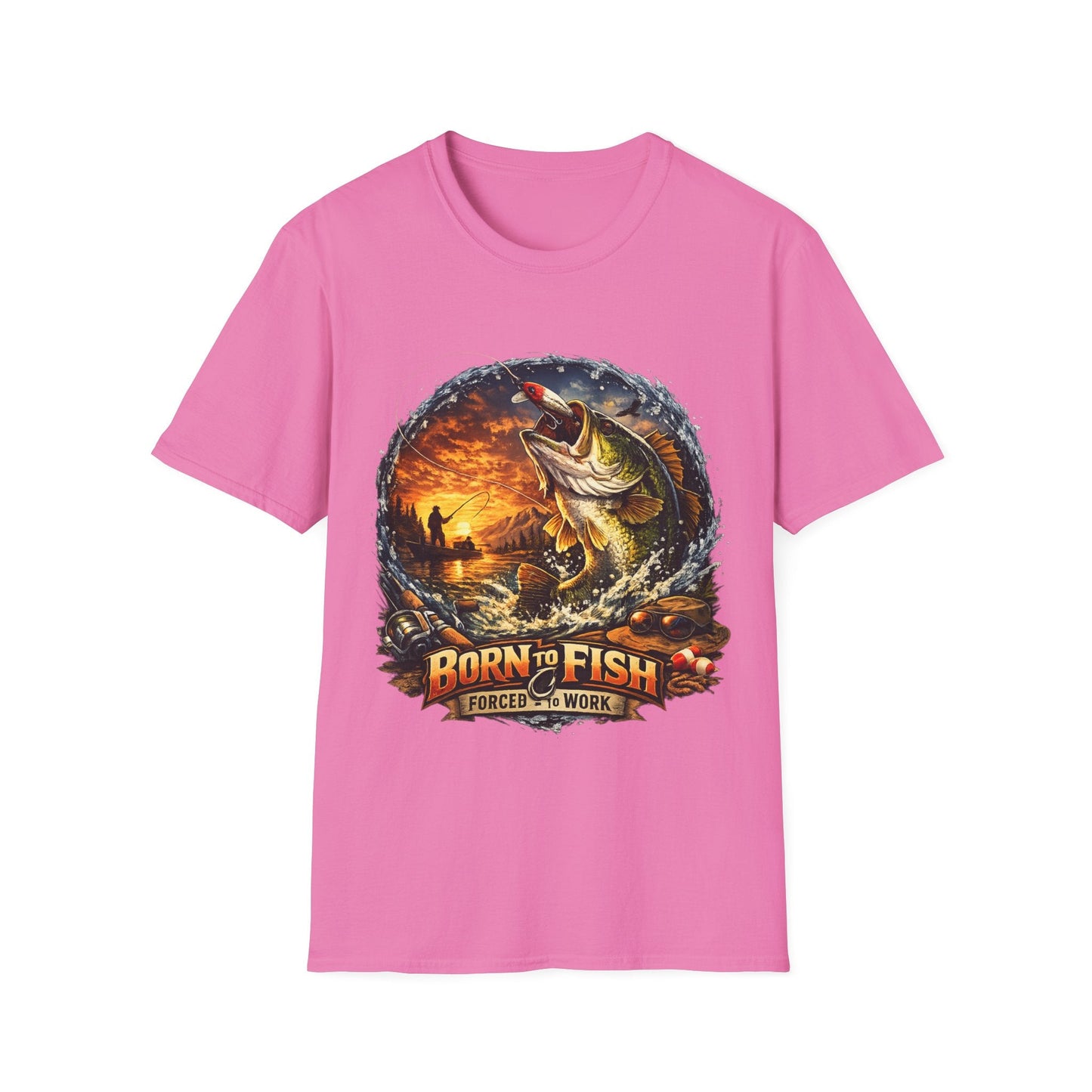 Born to Fish Tee Born to Fish, Forced to Work Slogan Fishing T-Shirt - SJM Print Store